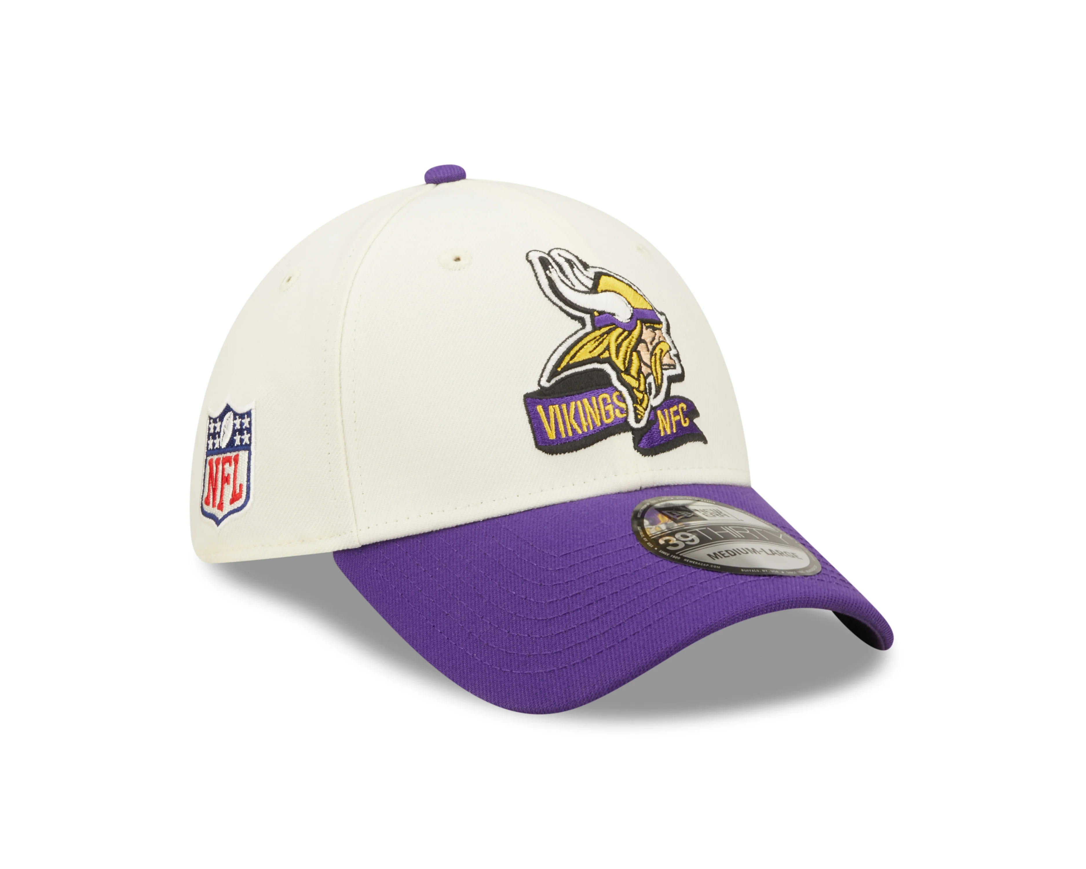 Men's Minnesota Vikings New Era Cream/Purple 2022 Sideline 39THIRTY Flex Hat