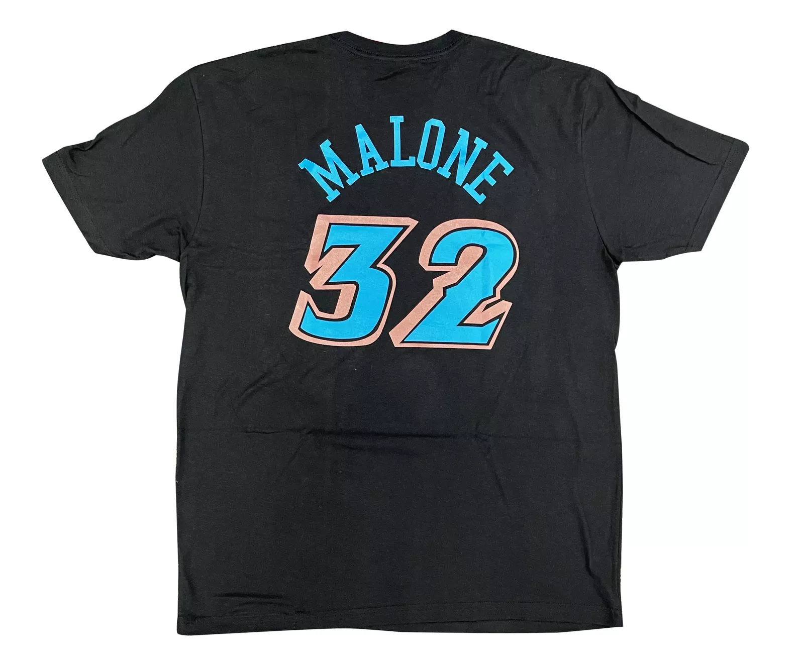 Men's Utah Jazz Karl Malone Mitchell & Ness Black Reload Name & Number T-Shirt
