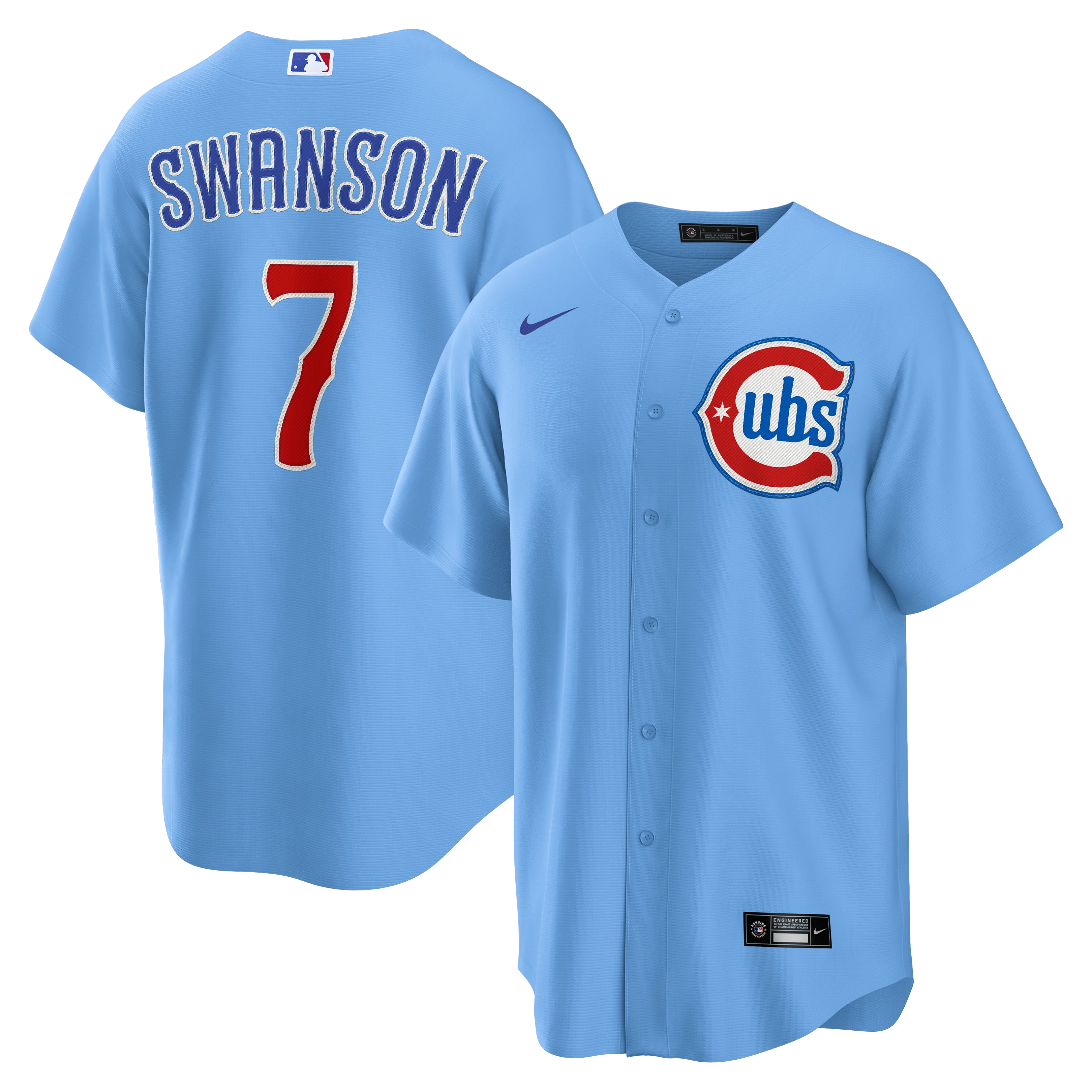 Men's Dansby Swanson Chicago Cubs Nike Light Blue 2nd Alternate Replica Jersey