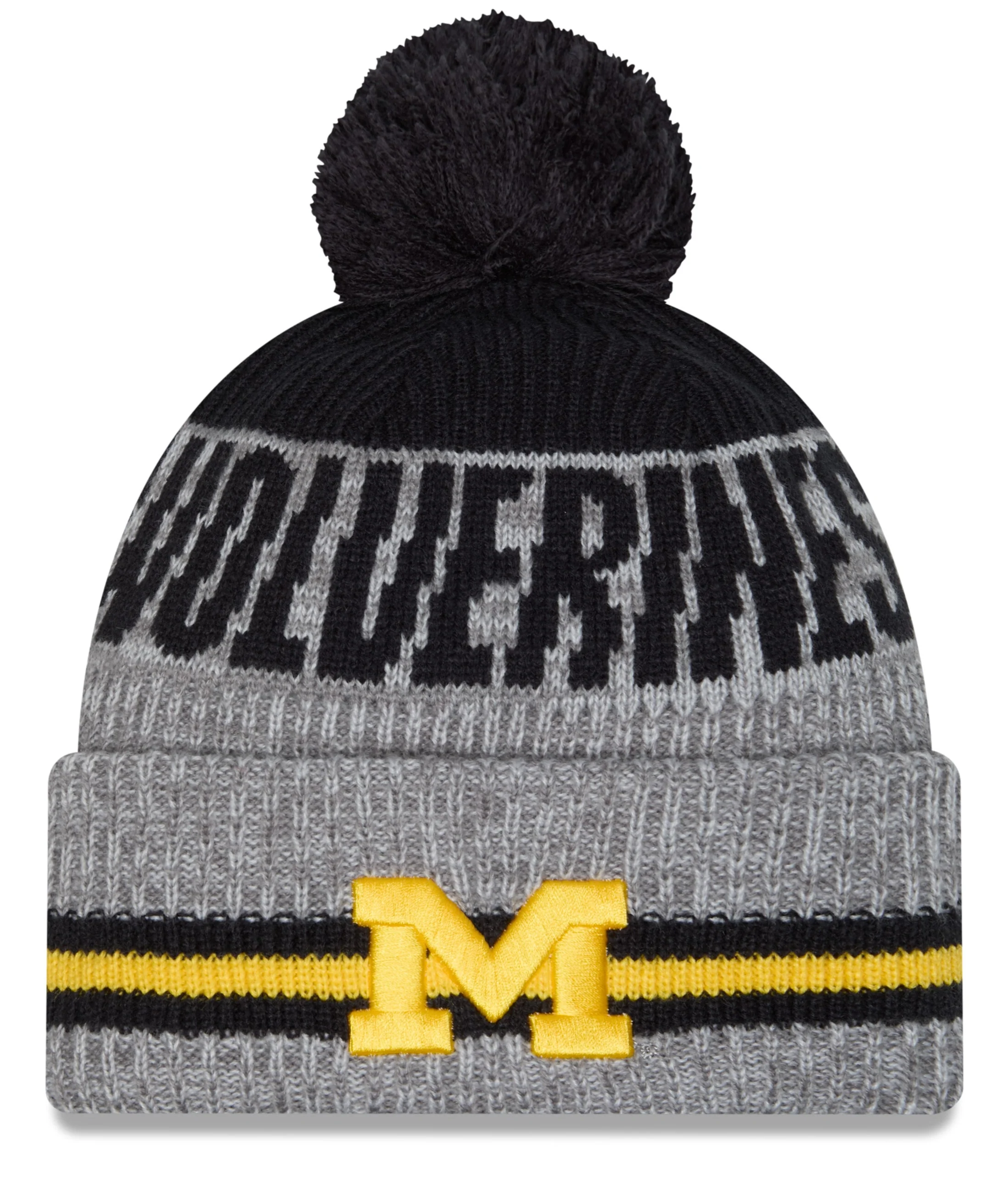 Men's Michigan Wolverines New Era Gray/Blue Runner Cuffed Pom Knit Hat
