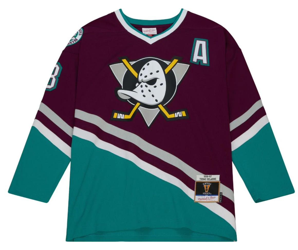 Men's Teemu Selanne Anaheim Ducks Mitchell & Ness 1996/97 Blue Line Player Jersey -Purple
