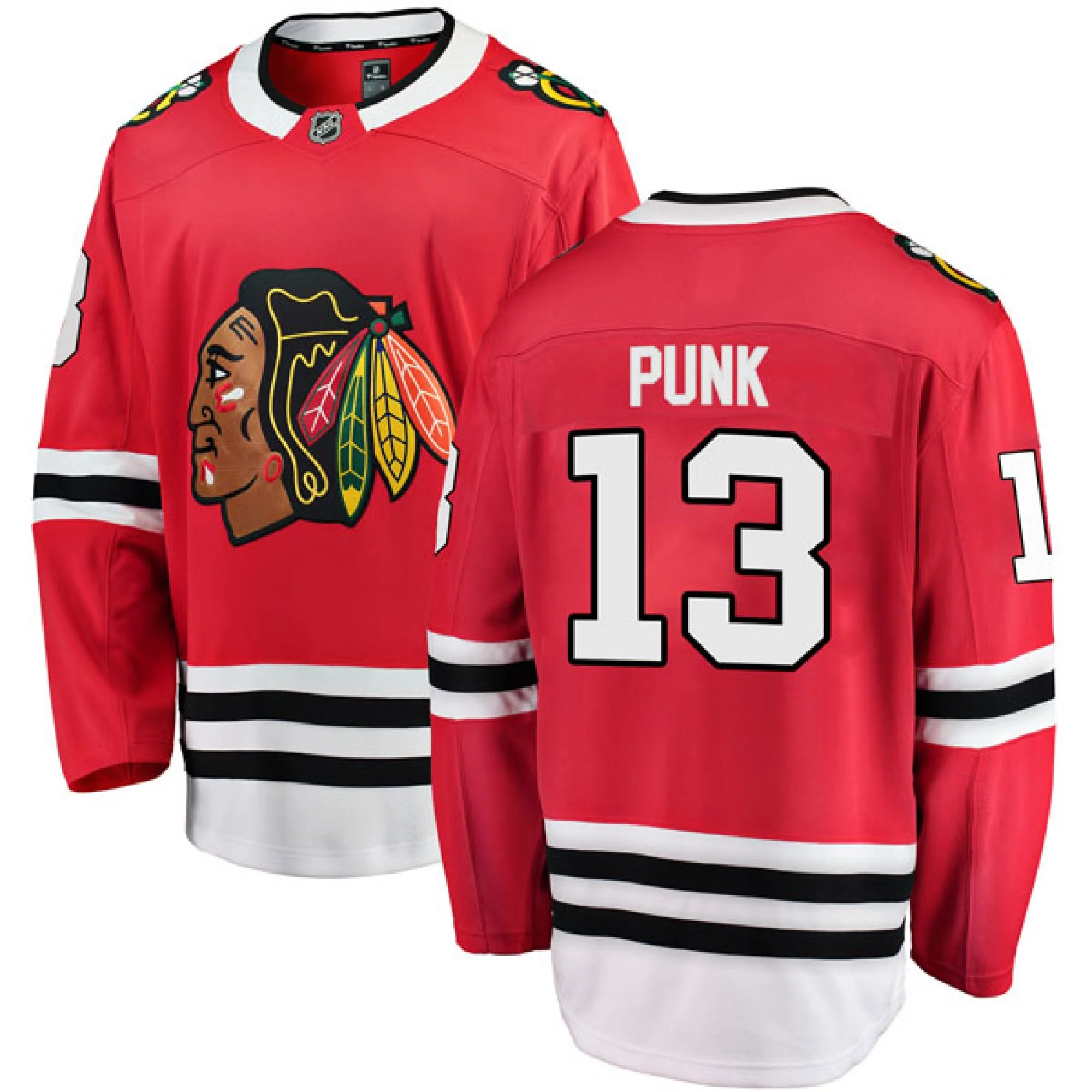 Men's CM Punk Chicago Blackhawks Red Home Premium Twill Fanatics Breakaway Replica Jersey