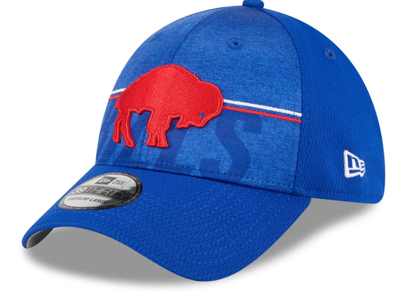 Men's Buffalo Bills New Era NFL 2023 Training Camp Royal Blue Throwback Logo 39THIRTY Flex Fit Hat