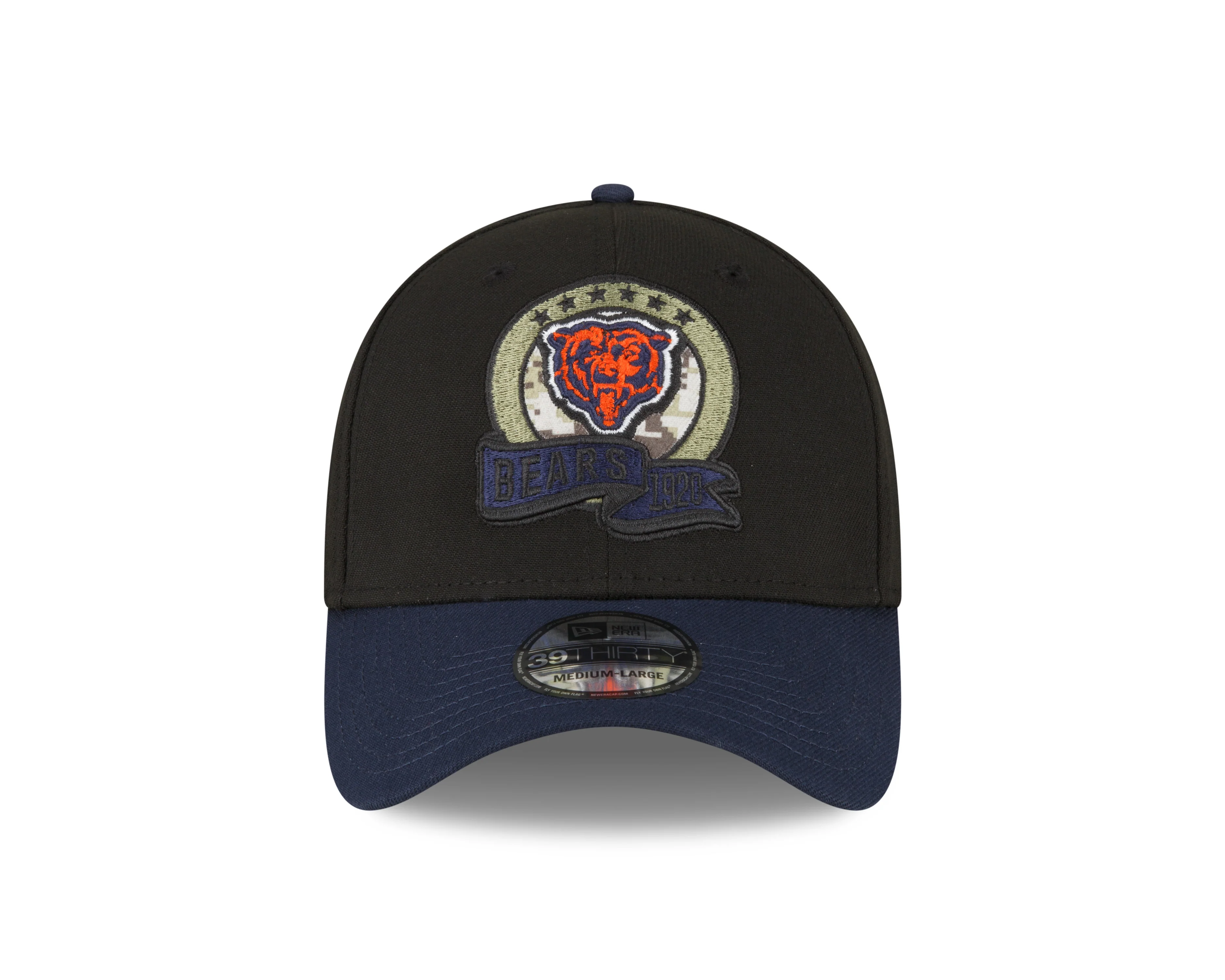 Men's Chicago Bears New Era Black 2022 Salute to Service Historic Logo 39THIRTY Flex Hat