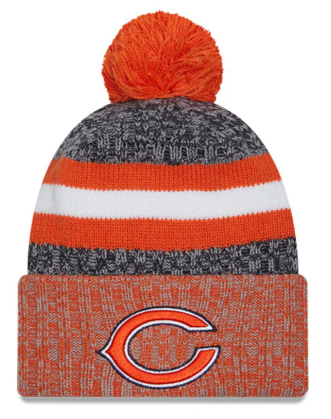 Men's Chicago Bears New Era Orange 2023 Sideline Cuffed Knit Hat With Pom