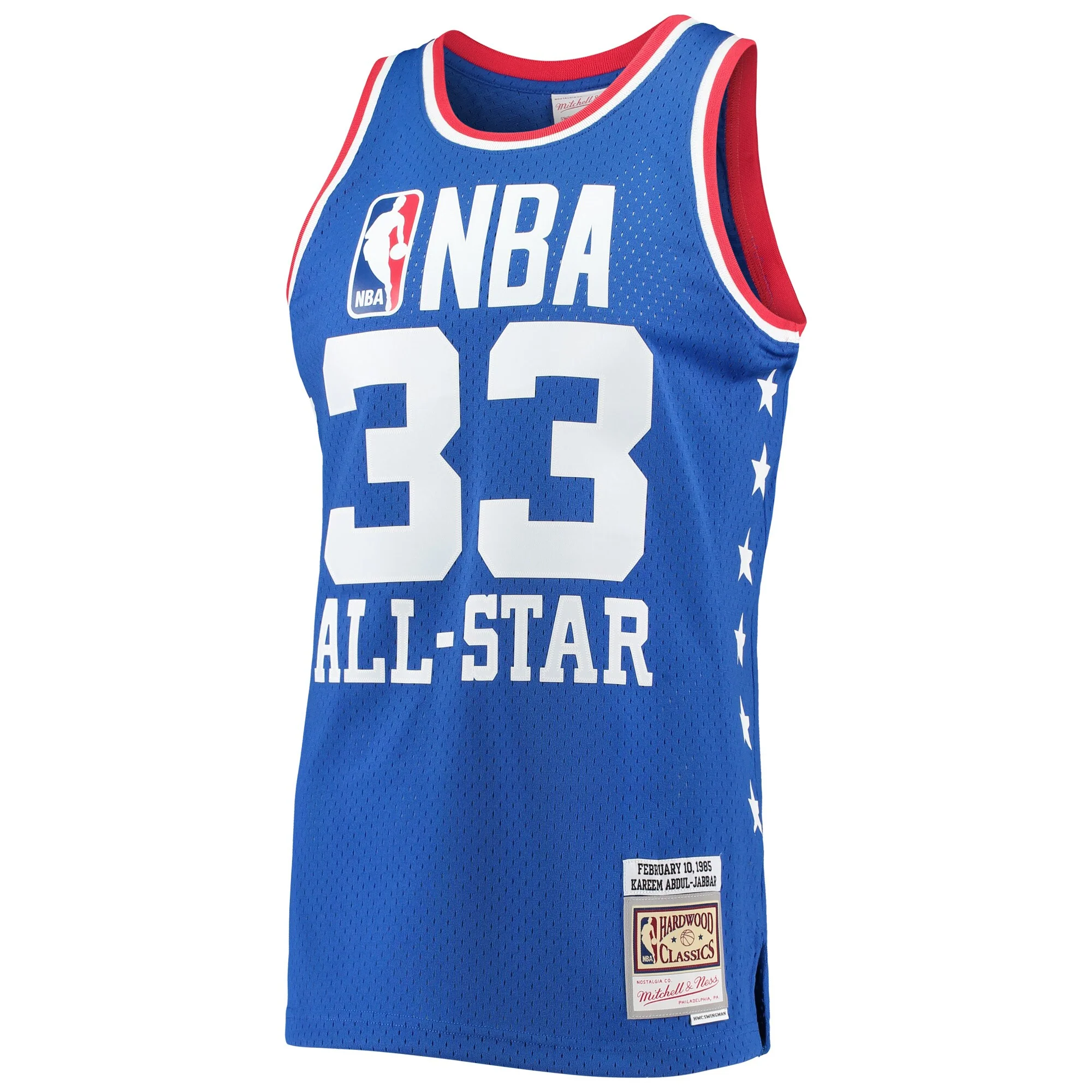 Men's Mitchell & Ness Kareem Abdul-Jabbar Royal Western Conference 1985 NBA All-Star Game Swingman Jersey