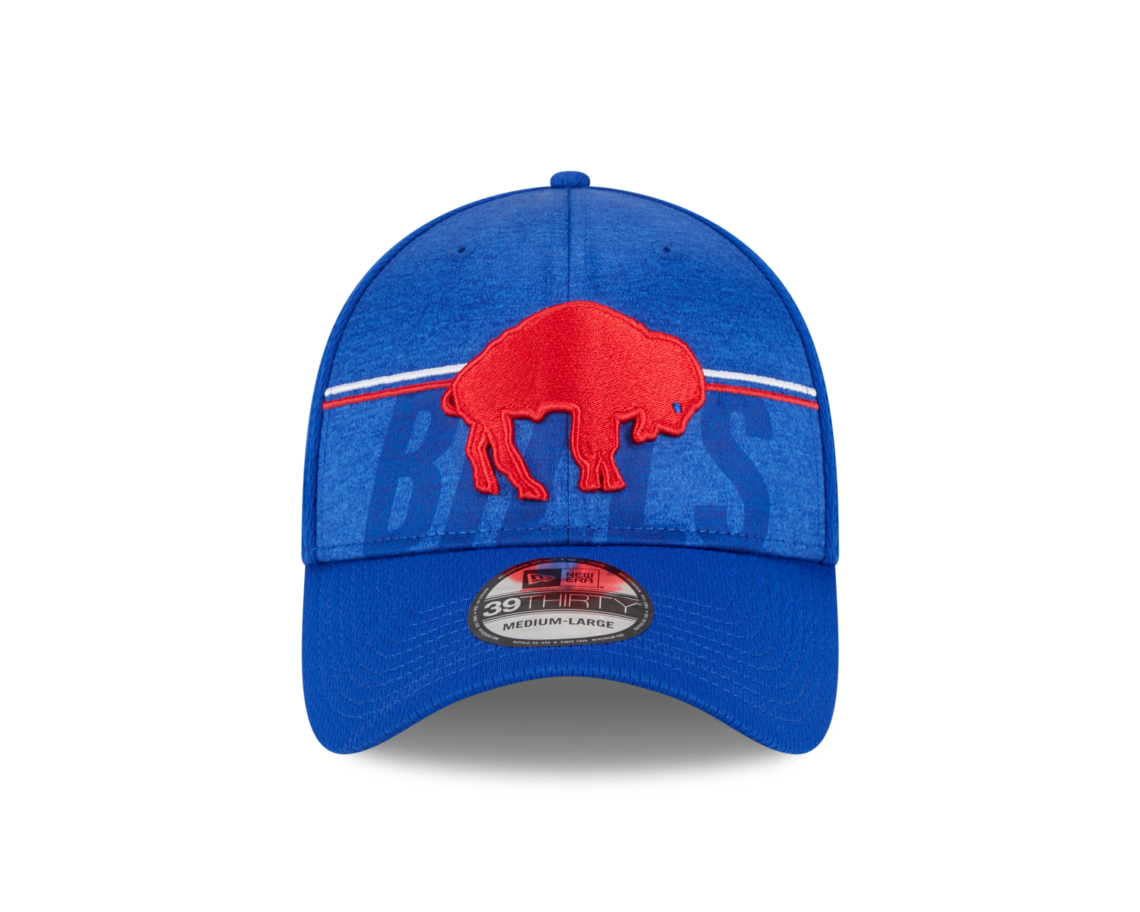 Men's Buffalo Bills New Era NFL 2023 Training Camp Royal Blue Throwback Logo 39THIRTY Flex Fit Hat