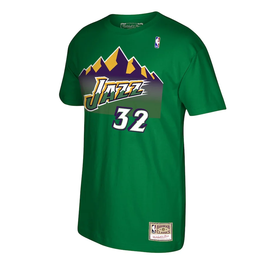 Men's Utah Jazz Karl Malone Mitchell & Ness Green Reload Name & Number T-Shirt