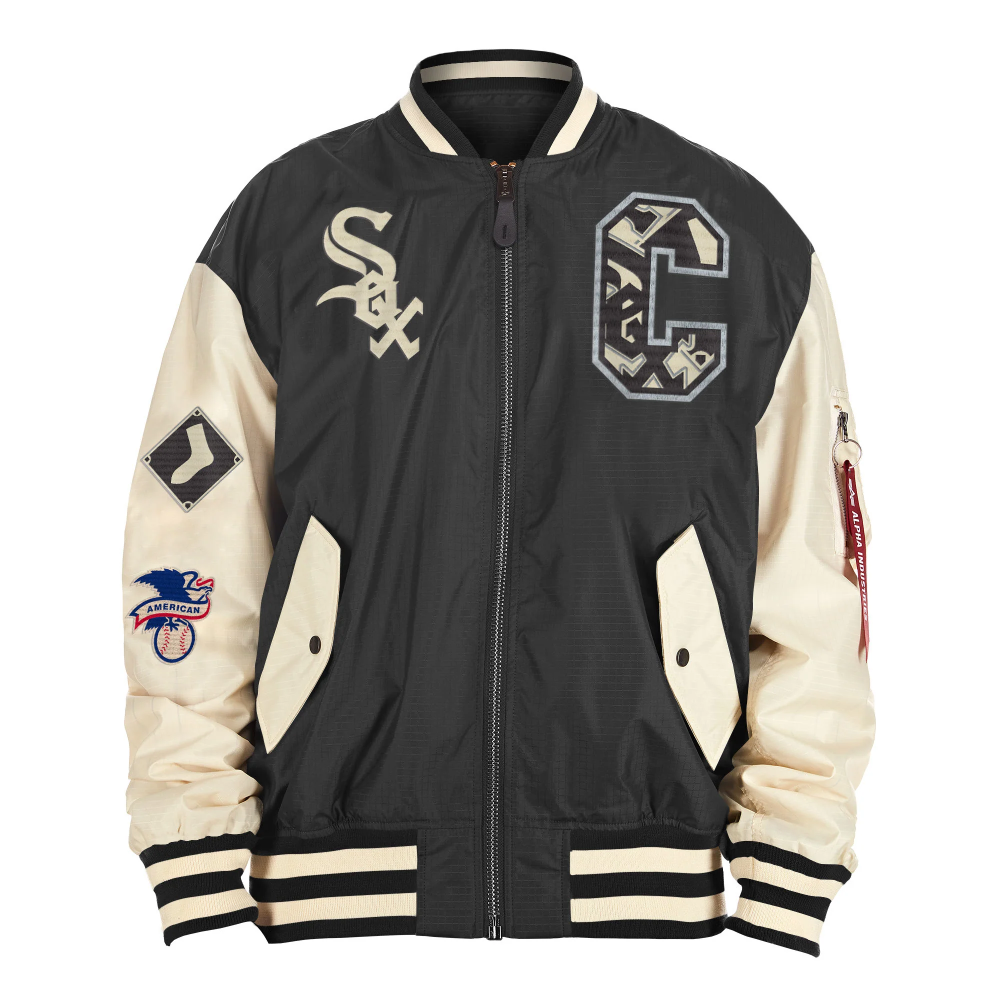Men's Chicago White Sox Alpha Industries X New Era Black/Off White L-2B Flight Jacket