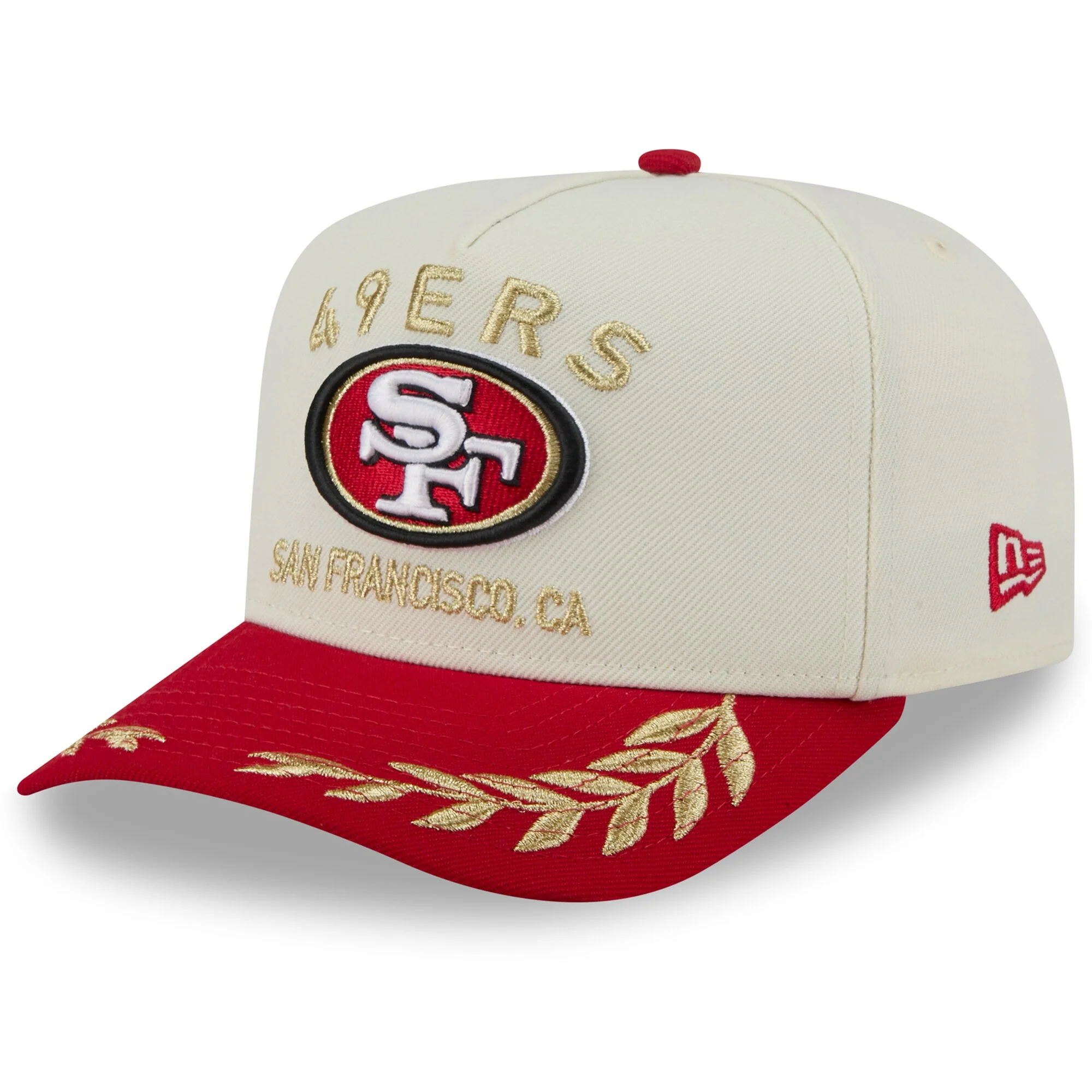 Men's San Francisco 49ers New Era 2025 NFL Draft Cream/Scarlet A-Frame 9FIFTY Snapback Adjustable Hat