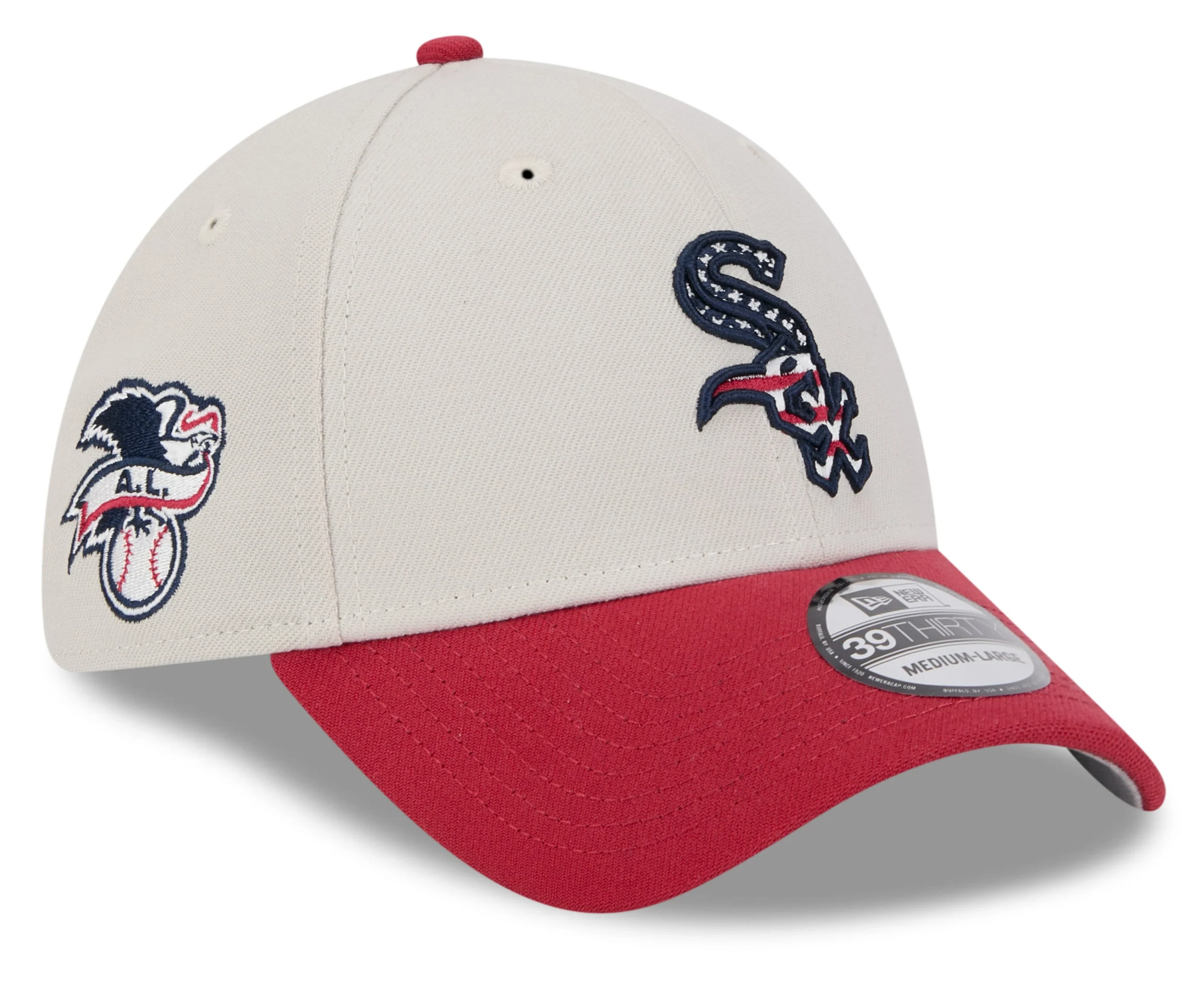 Chicago White Sox New Era Stone/Red 2024 4th of July 39THIRTY Flex Hat