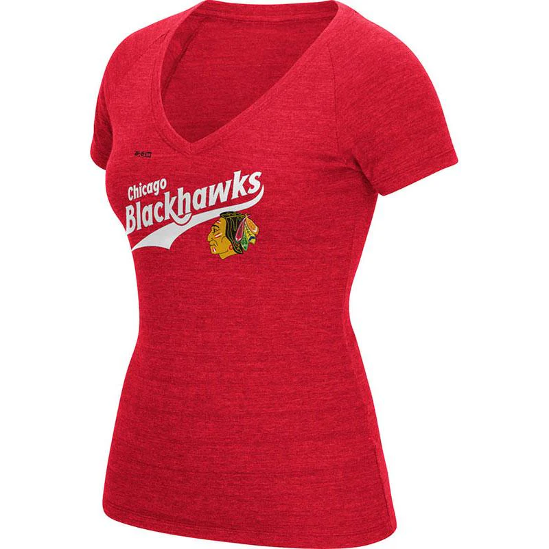 Women's Chicago Blackhawks CCM Red Tri Blend Tail Sweep Slide Tee