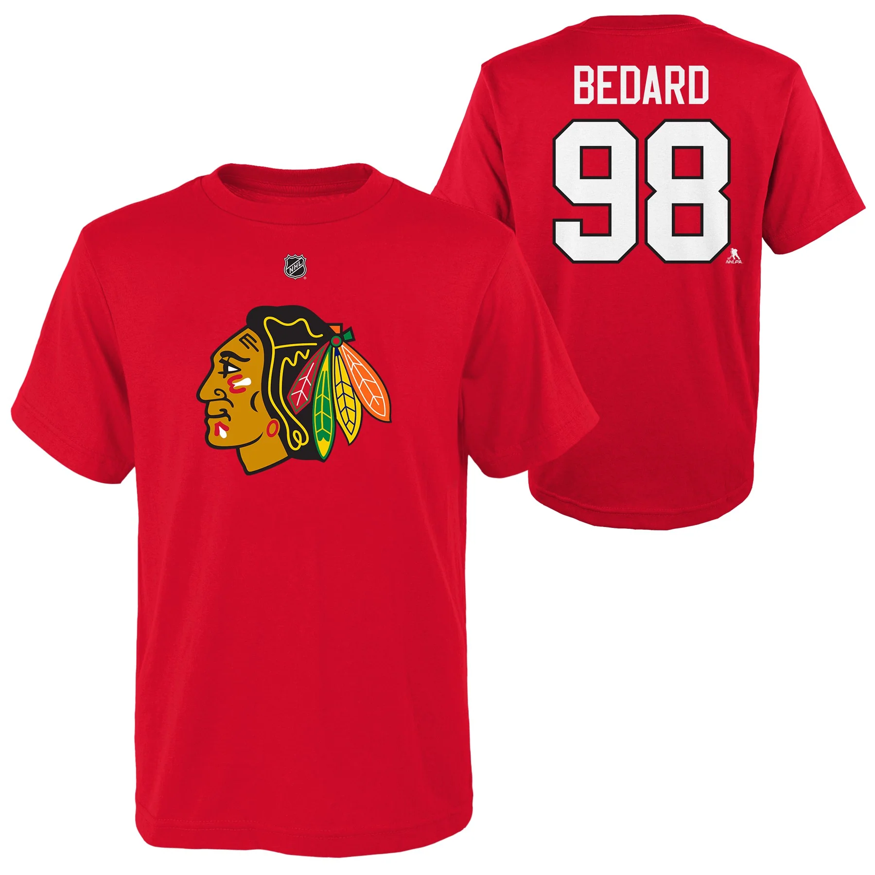 Kids Chicago Blackhawks Connor Bedard Red NHL Child Player Name & Number T-Shirt