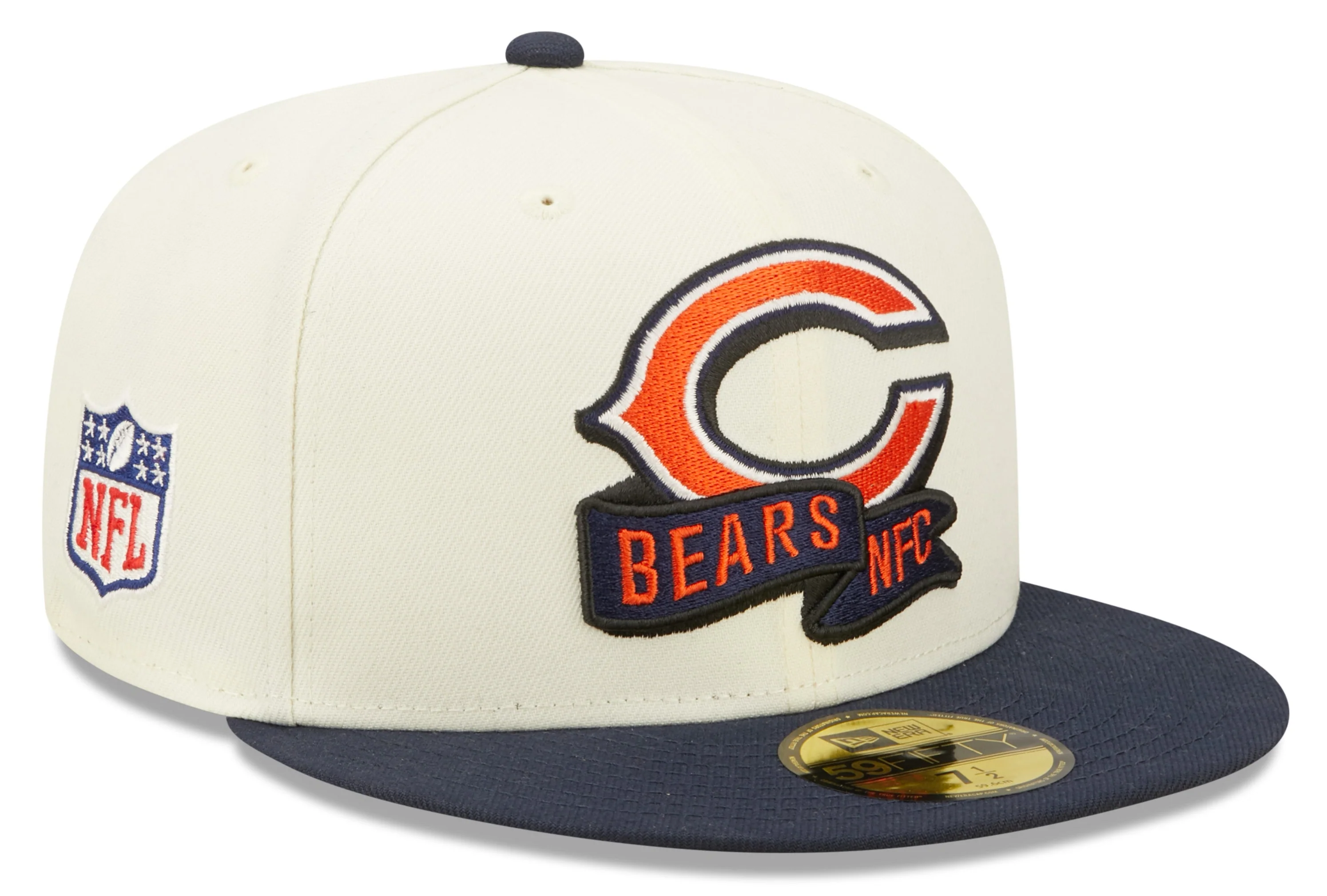 Chicago Bears 2022 Sideline Primary Logo 2 Tone Cream/Navy New Era 59FIFTY Fitted Hat