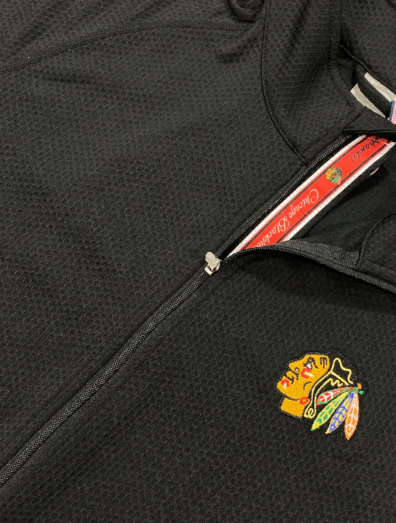 Women's Chicago Blackhawks Full Zip Black Progression Team Script Crew Jacket