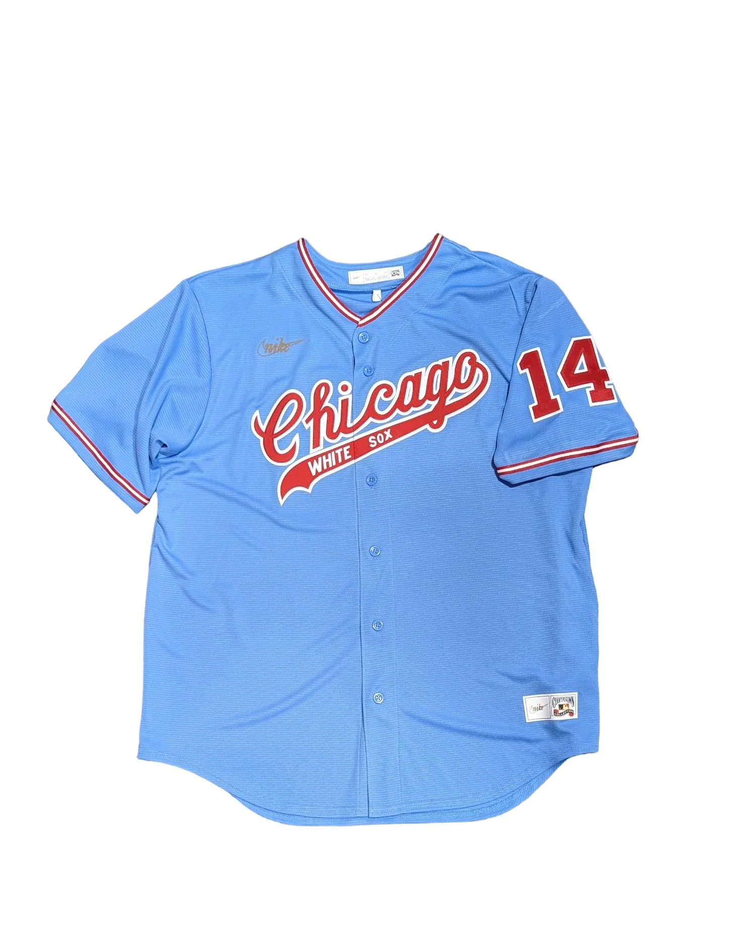 Men's Bill Melton Chicago White Sox Cooperstown Road Powder Blue/Red 1972 Premium Stitch Replica Jersey