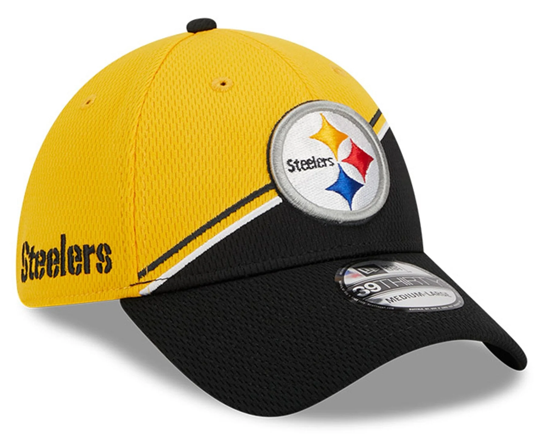 Men's Pittsburgh Steelers Primary Logo New Era Yellow/Black 2023 Sideline 39THIRTY Flex Hat