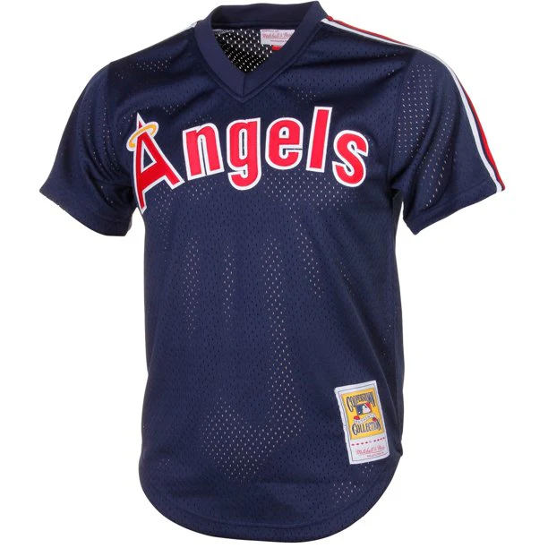 Men's Reggie Jackson California Angels Mitchell & Ness Cooperstown Collection Mesh Batting Practice Button-Up Jersey - Navy