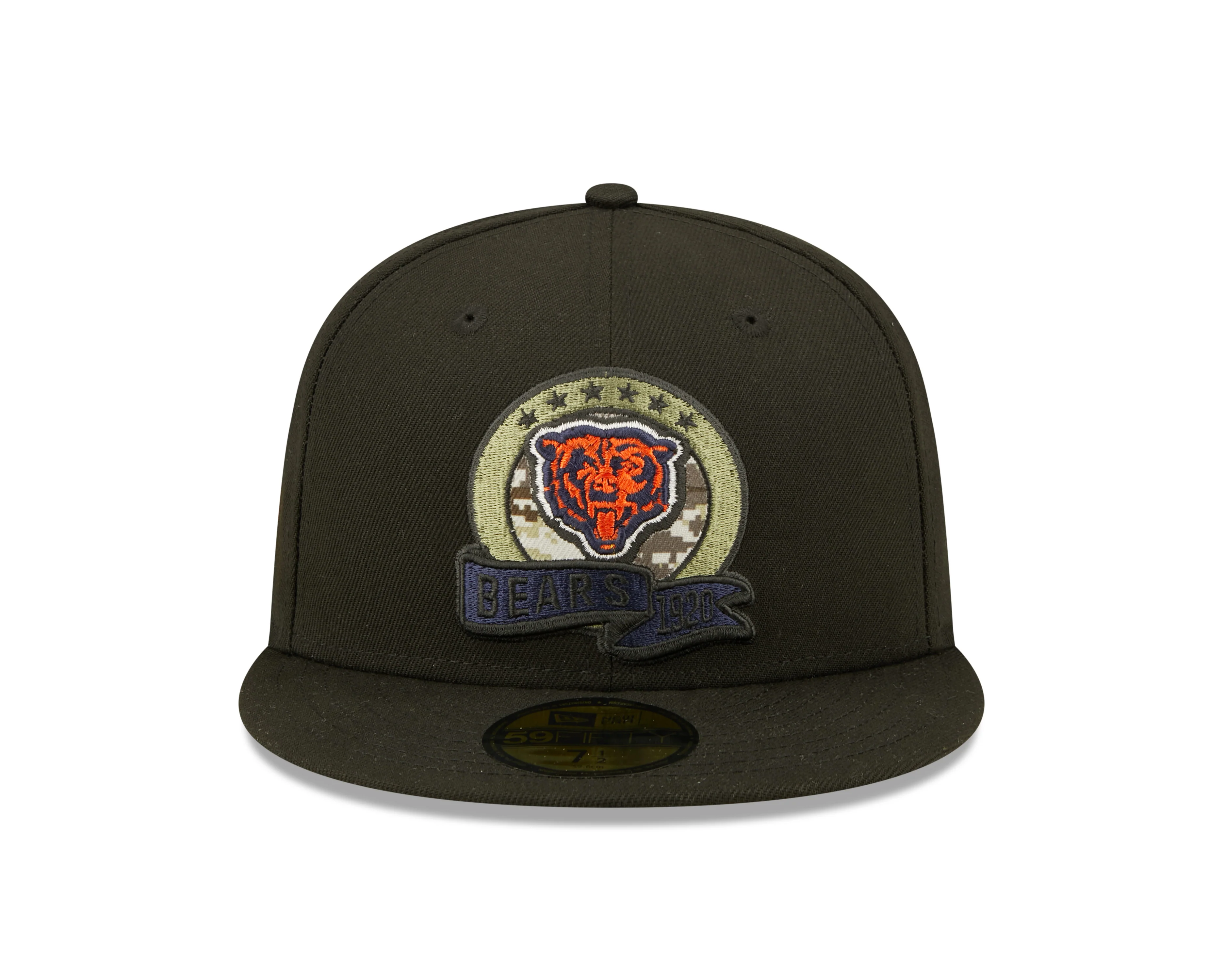 Chicago Bears 2022 Sideline Salute To Service Historic Logo Black New Era 59FIFTY Fitted Hat