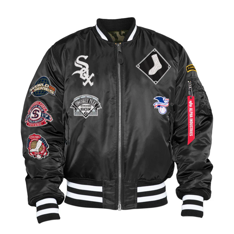 Men's Chicago White Sox Alpha Industries X New Era Black MA-1 Bomber Jacket