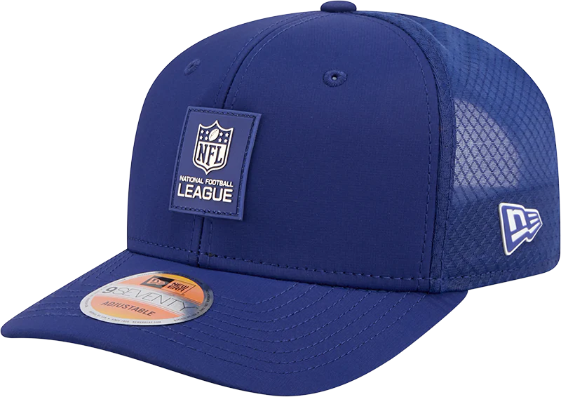 Men's NFL Logo New Era Royal 2025 Sideline 9SEVENTY Trucker Adjustable Hat