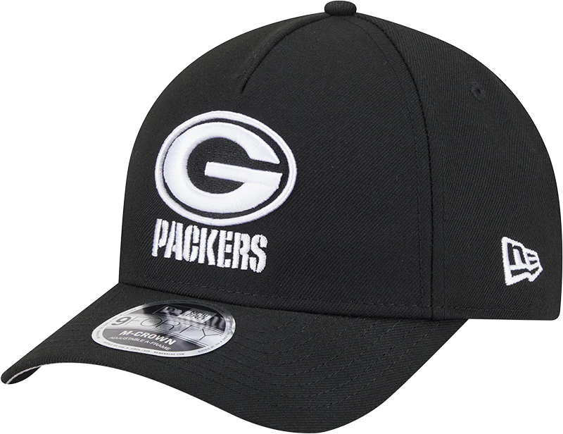 Green Bay Packers New Era Black & White Primary 9FORTY A-Frame M-Crown Adjustable Hat