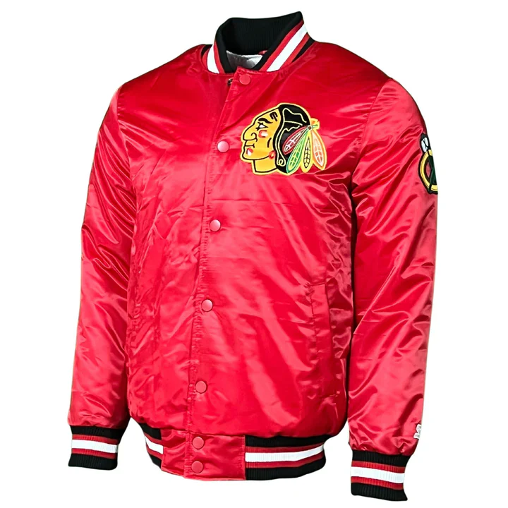 Men's Chicago Blackhawks Old School Original Starter Satin Jacket-Red