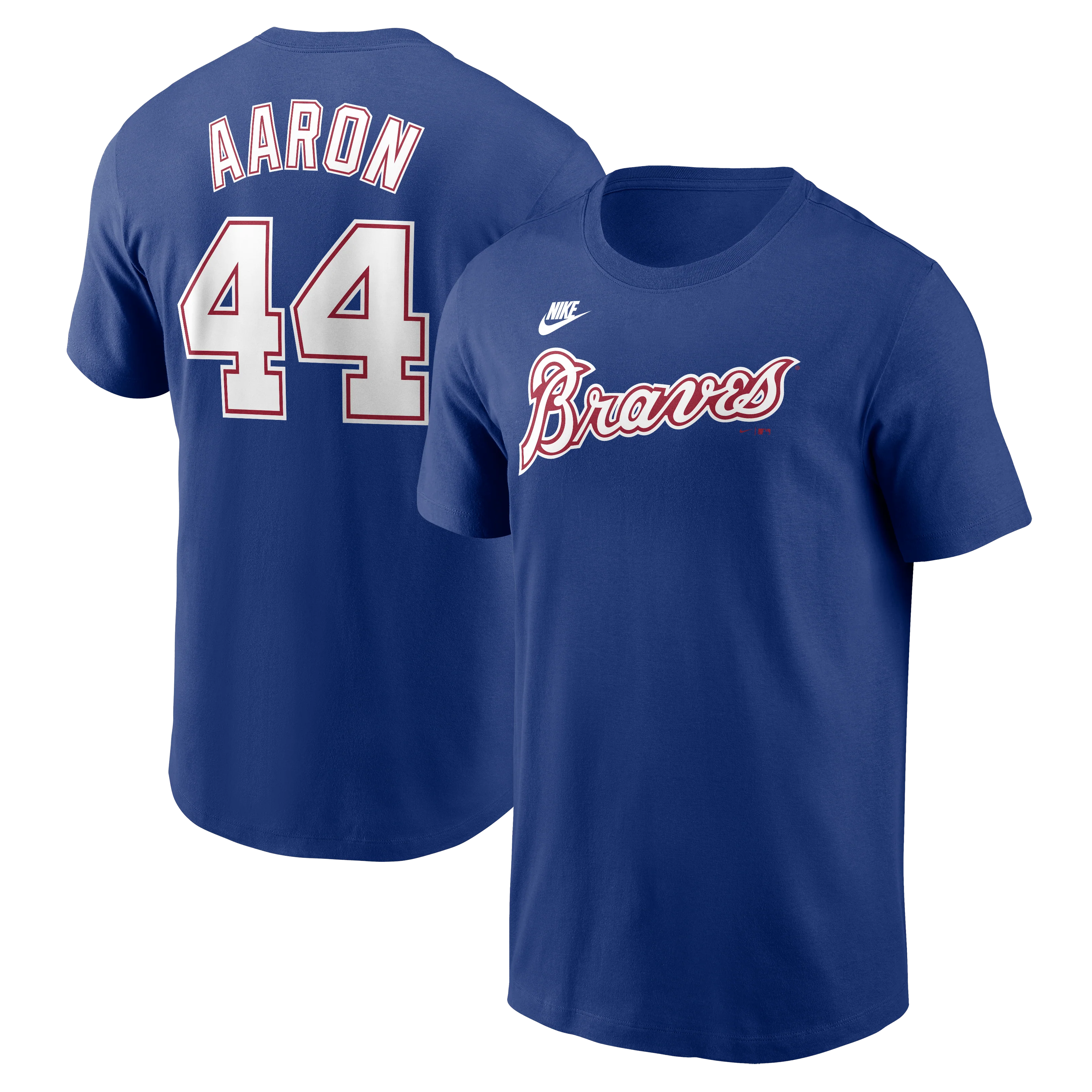 Men's Hank Aaron Atlanta Braves Nike Royal Blue Name and Number T-Shirt