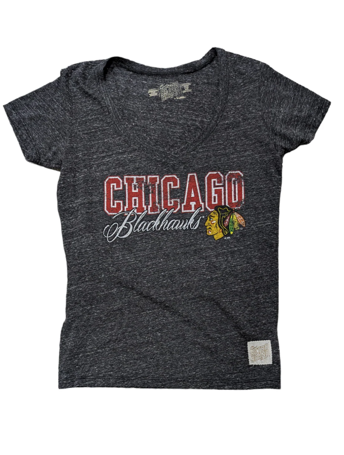 Women's Chicago Blackhawks Heather Black Deep V-Neck Tee
