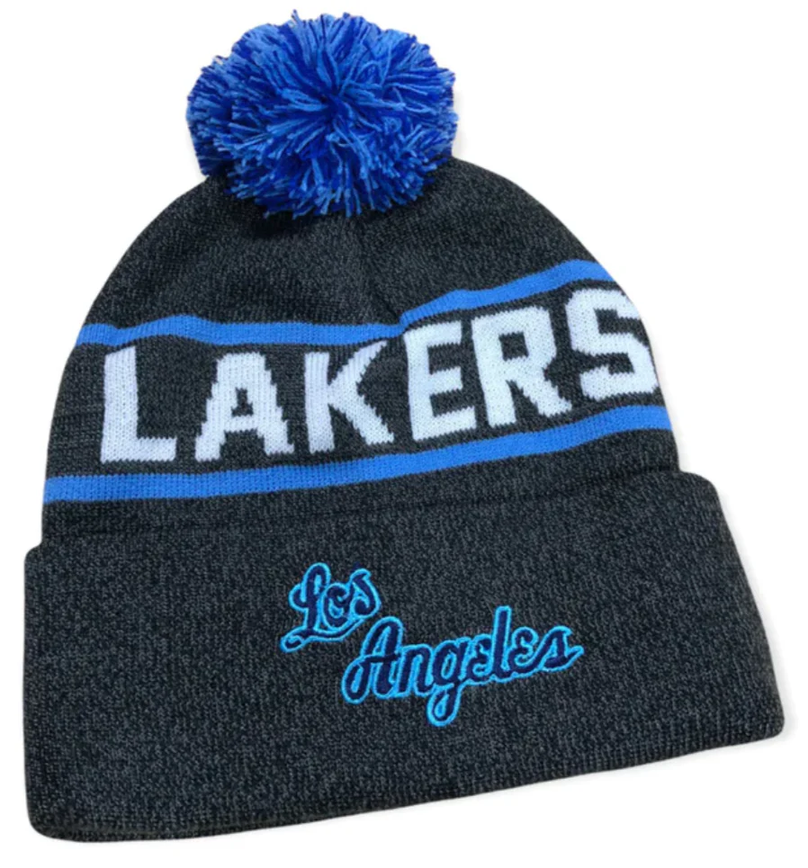 Los Angeles Lakers Mitchell & Ness NBA Reload 2.0 Gray Cuffed Pom Knit Hat