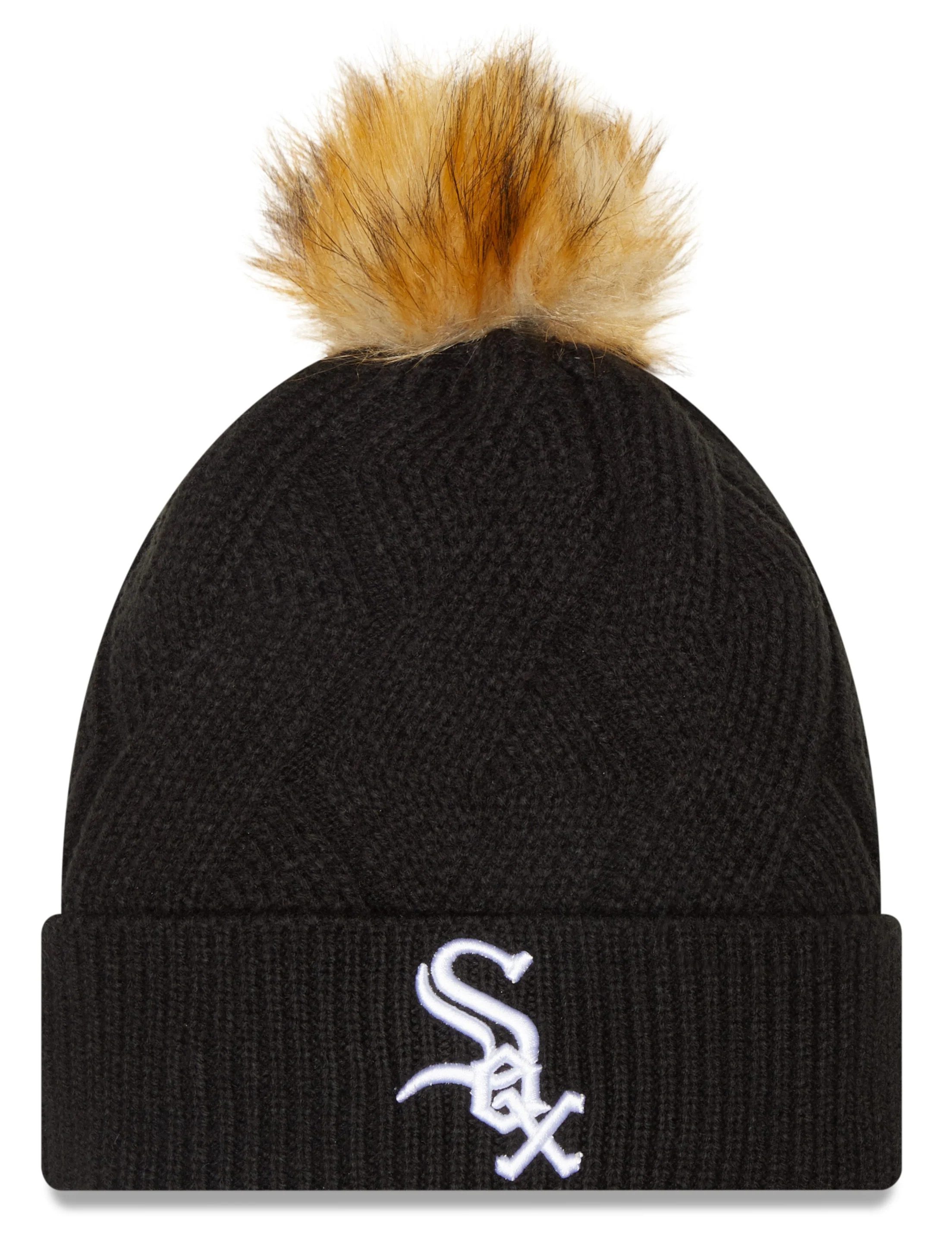 Women's Chicago White Sox New Era Black Snowy Cuffed Knit Hat with Pom