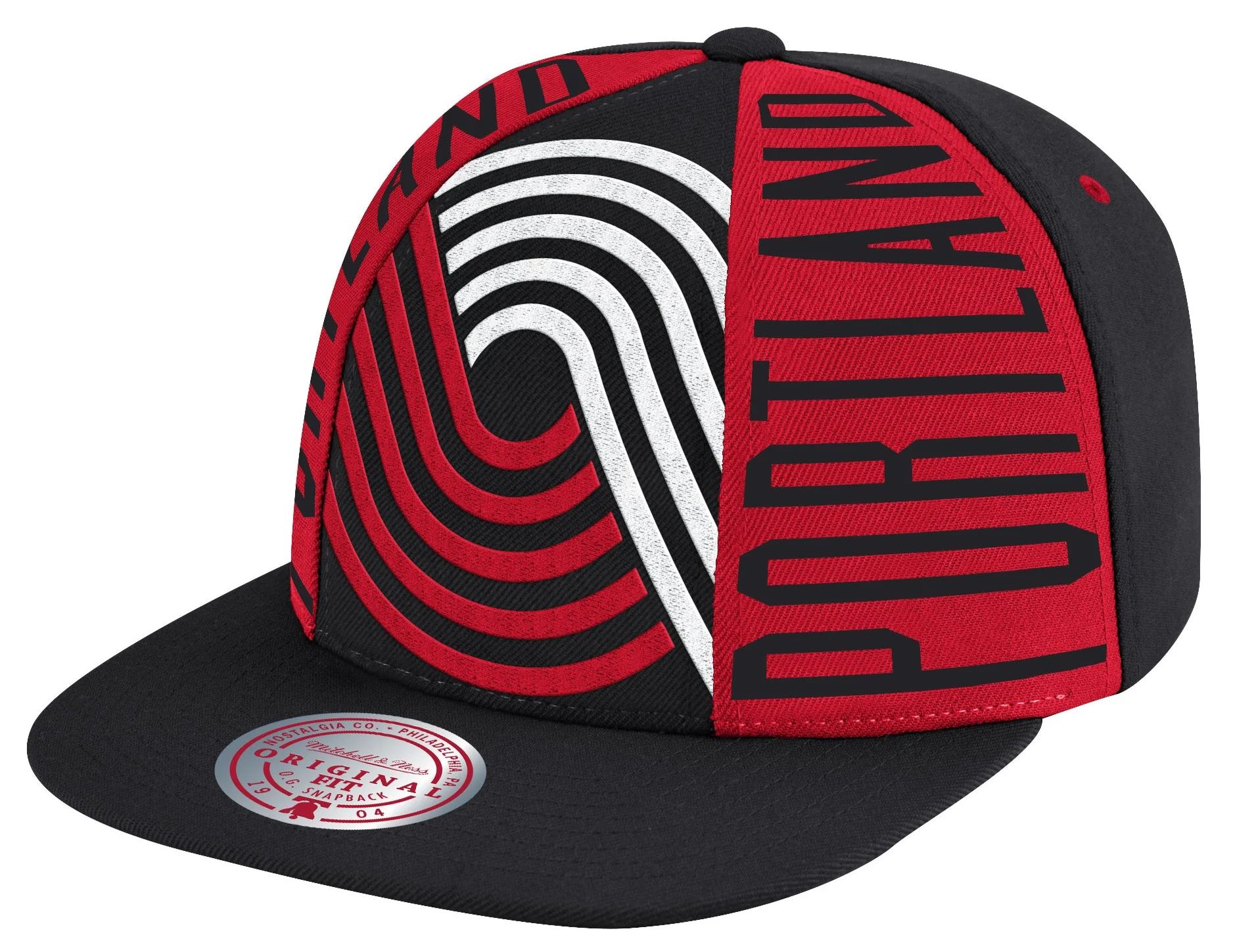 Portland Trail Blazers Hardwood Classics Black Big Face Callout Mitchell & Ness Snapback Hat