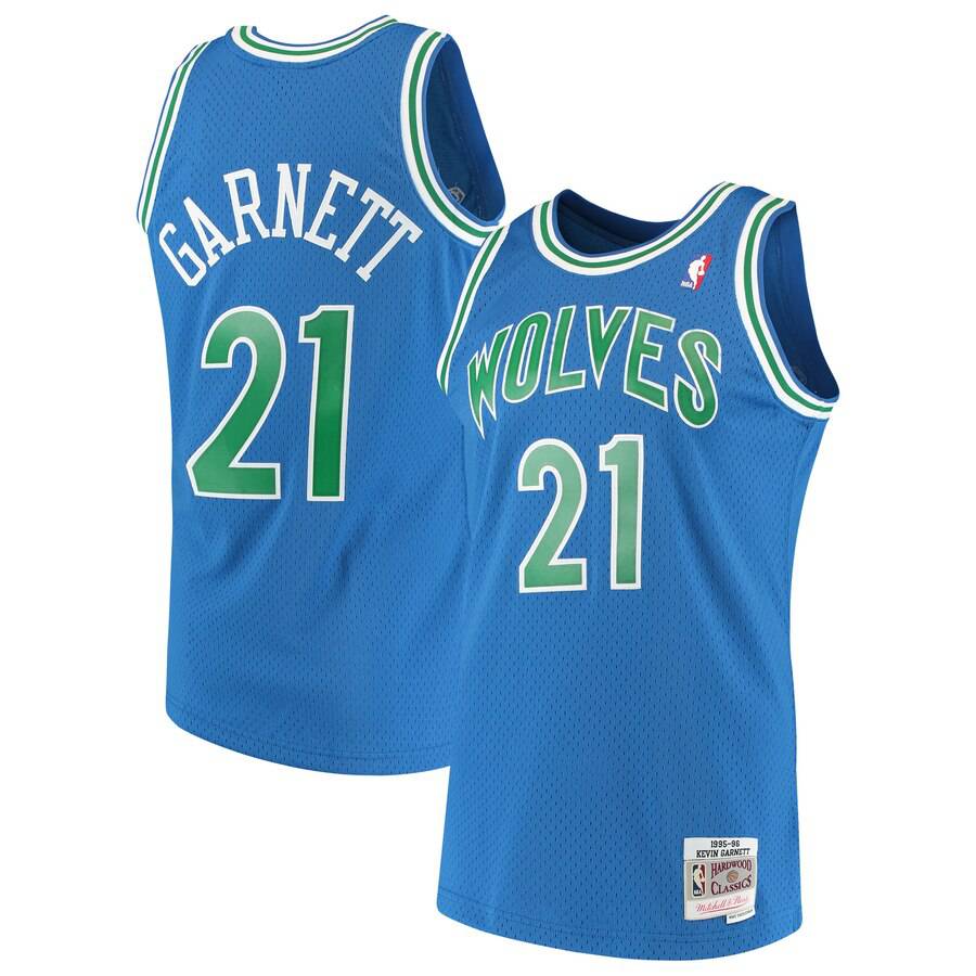 Mens Minnesota Timberwolves Kevin Garnett Mitchell & Ness Blue 1995-96 Hardwood Classics Swingman Jersey