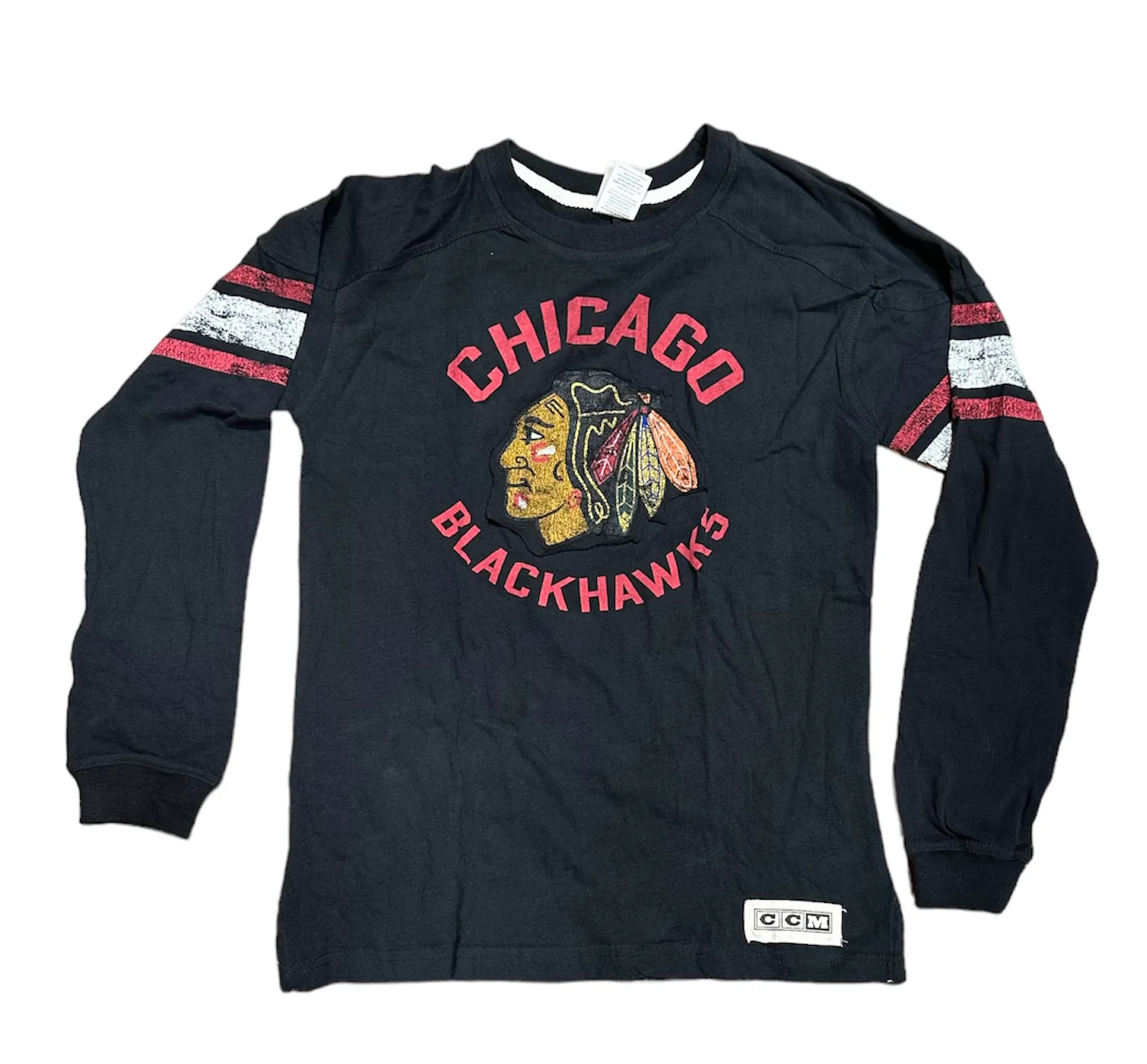 Youth Chicago Blackhawks CCM Black Vintage Long Sleeve Tee