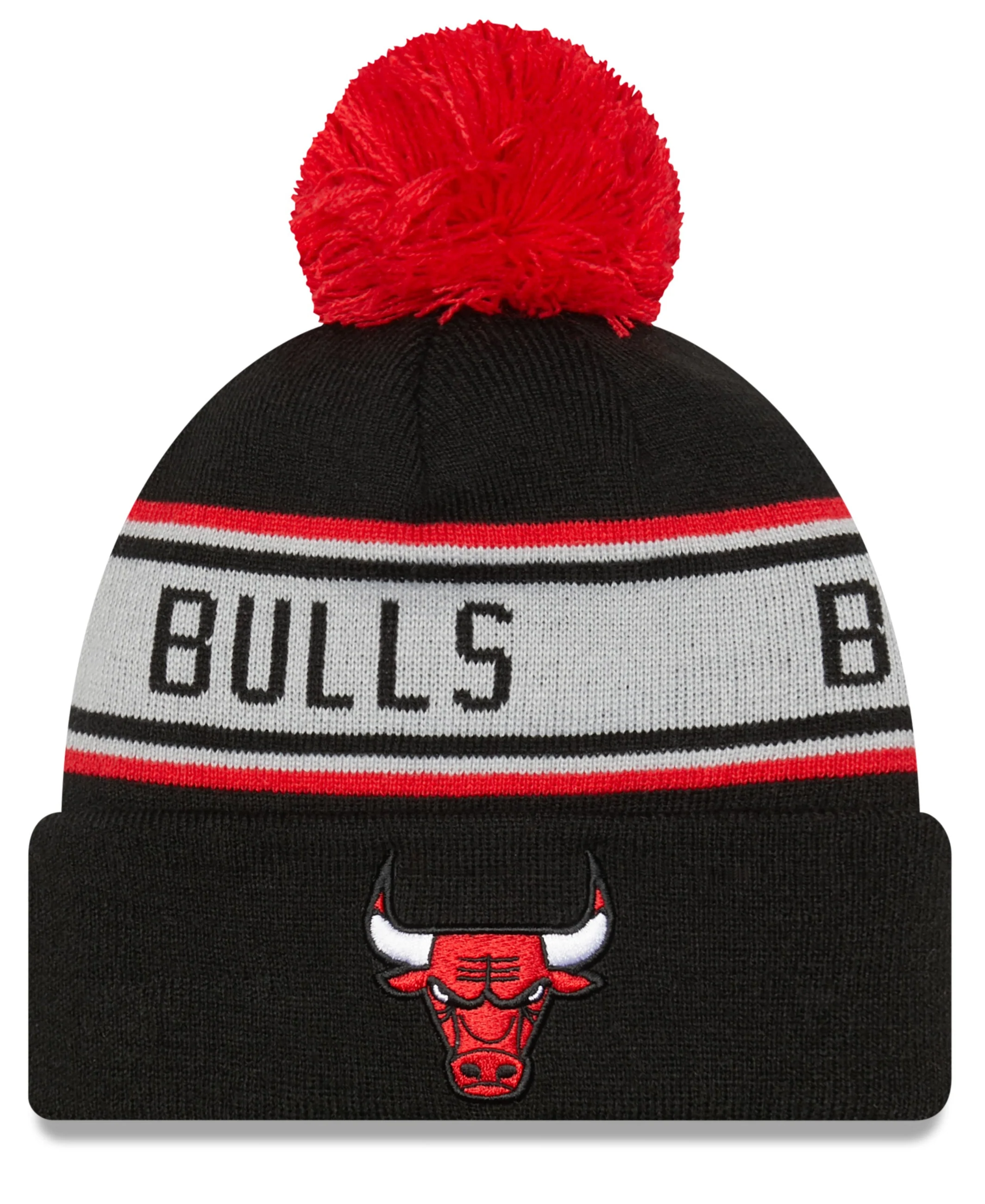 Child Chicago Bulls New Era Junior Black Repeat Navy Cuffed Pom Knit Hat
