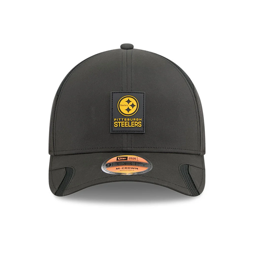 Men's Pittsburgh Steelers New Era Black 2025 NFL Primary Logo Sideline Heat 9FORTY M-Crown Adjustable Hat