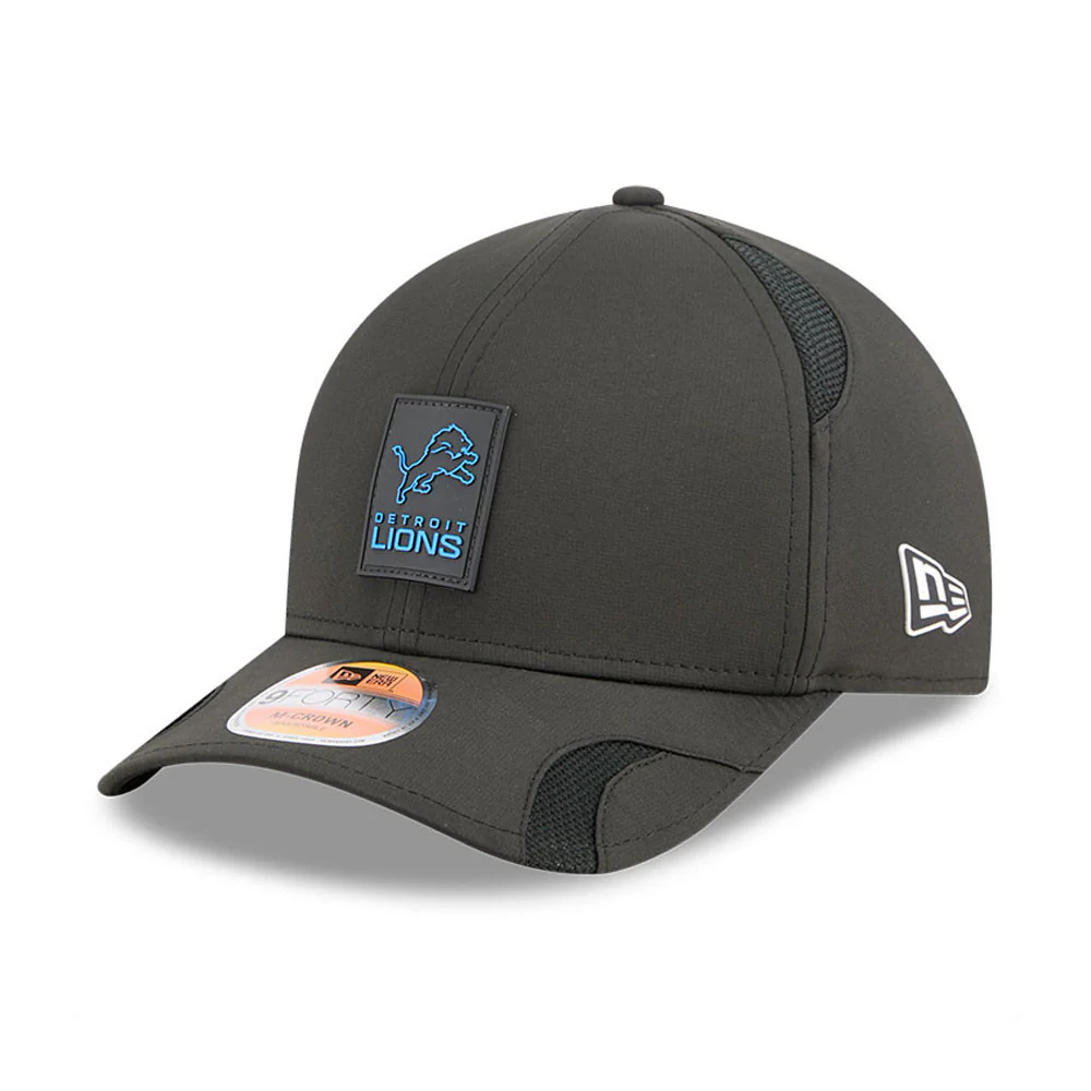 Men's Detroit Lions New Era Black 2025 NFL Primary Logo Sideline Heat 9FORTY M-Crown Adjustable Hat