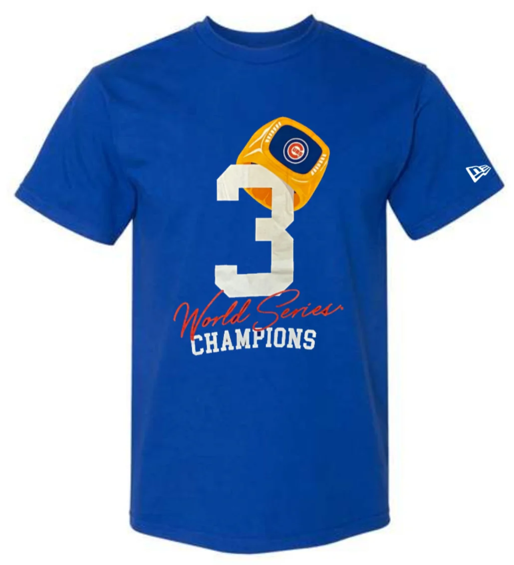 Mens Chicago Cubs New Era 3 Rings World Series Champions T-Shirt