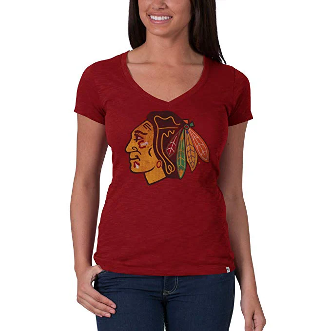 Women's Chicago Blackhawks Red '47 Brand V-Neck Scrum Tee