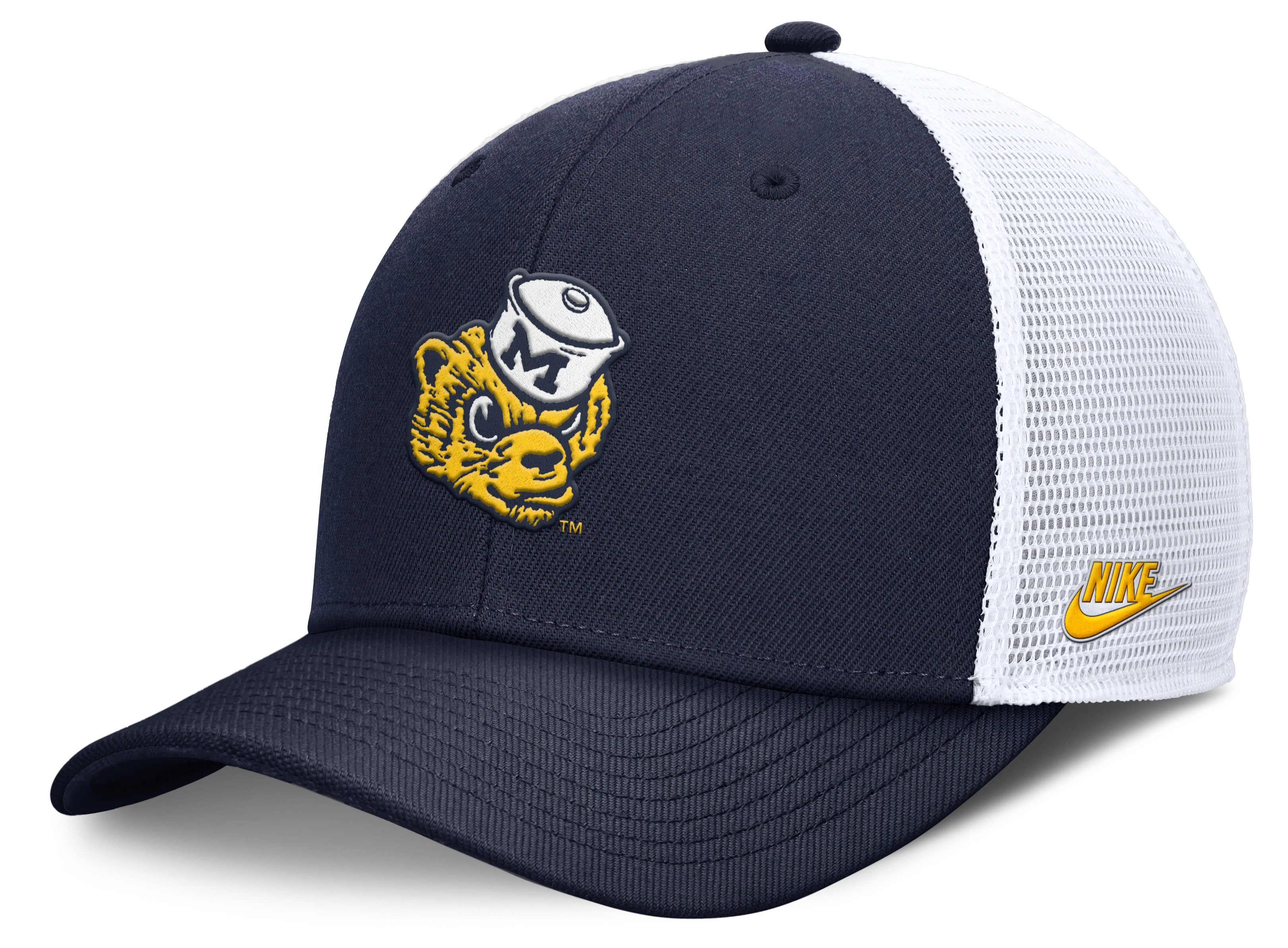 Michigan Wolverines Jumpman Club Navy Mascot Adjustable Snapback Trucker Hat