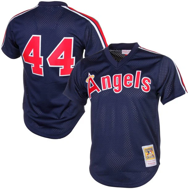 Men's Reggie Jackson California Angels Mitchell & Ness Cooperstown Collection Mesh Batting Practice Button-Up Jersey - Navy