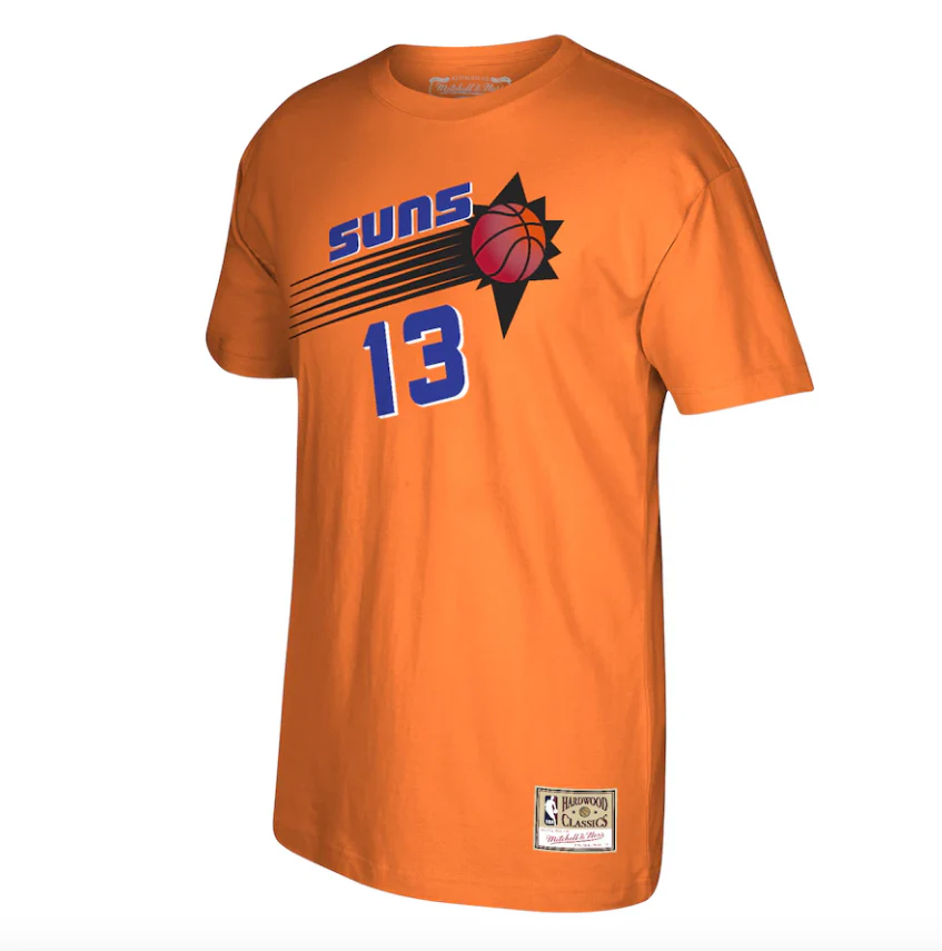 Men's Mitchell & Ness Steve Nash Orange Phoenix Suns Reload 2.0 Name & Number T-Shirt