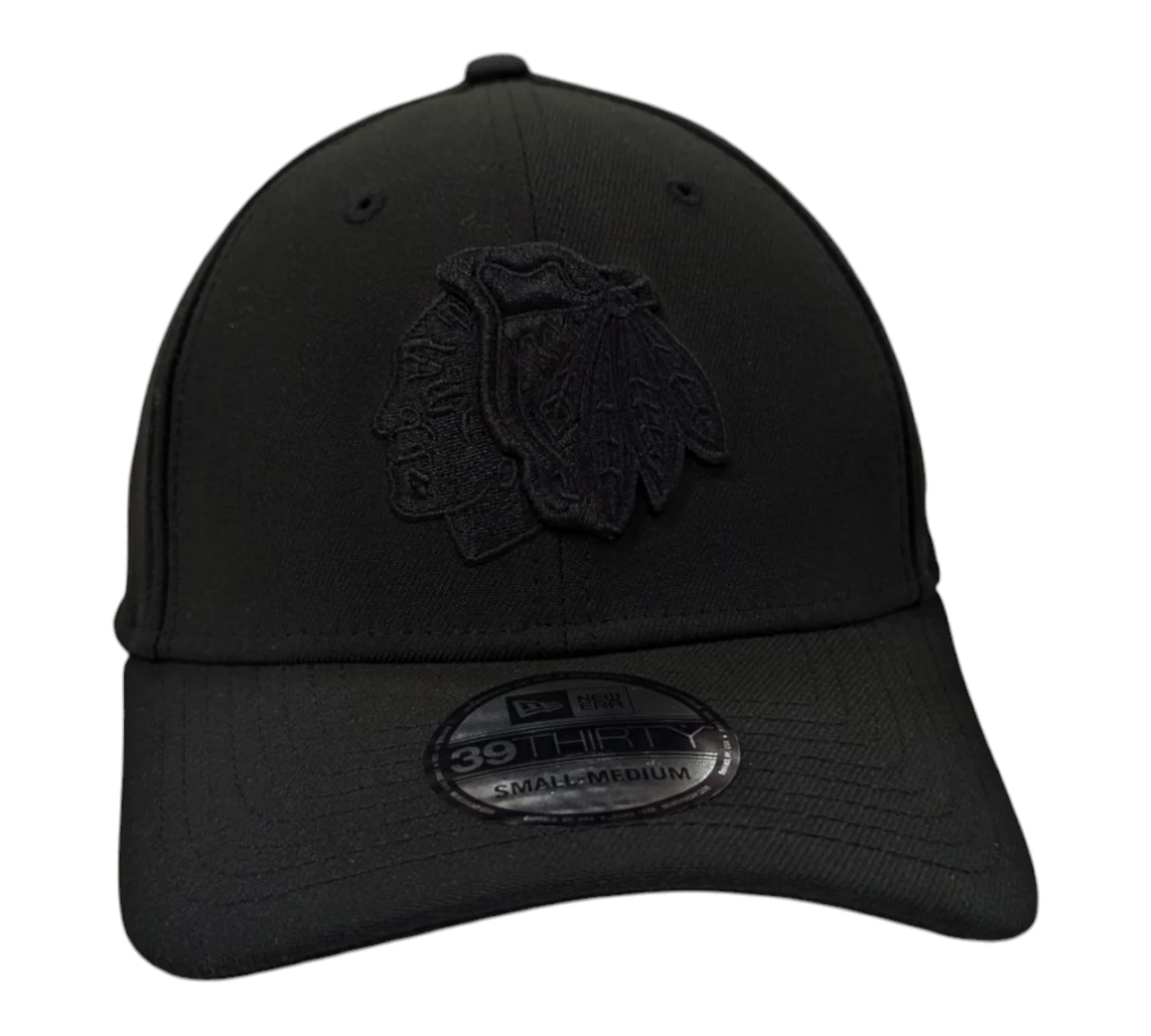 Chicago Blackhawks New Era Black on Black Tonal 39THIRTY Flex Hat