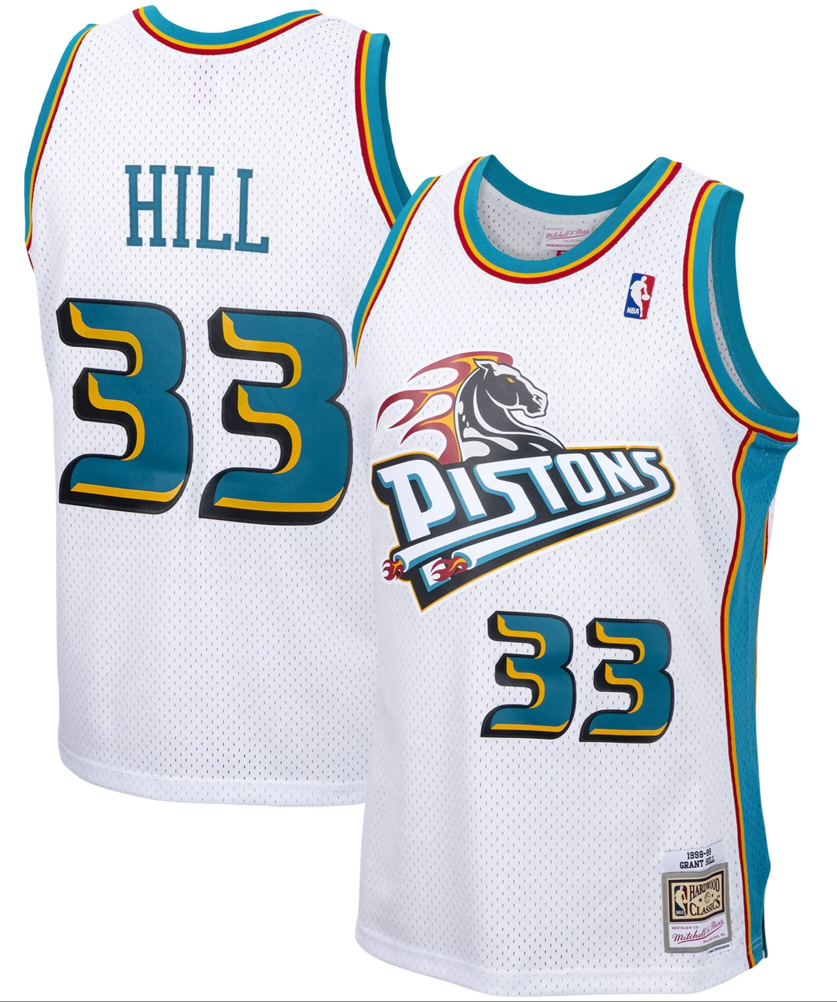Men's Detroit Pistons Grant Hill Mitchell & Ness White 1998-99 Hardwood Classics Swingman Jersey