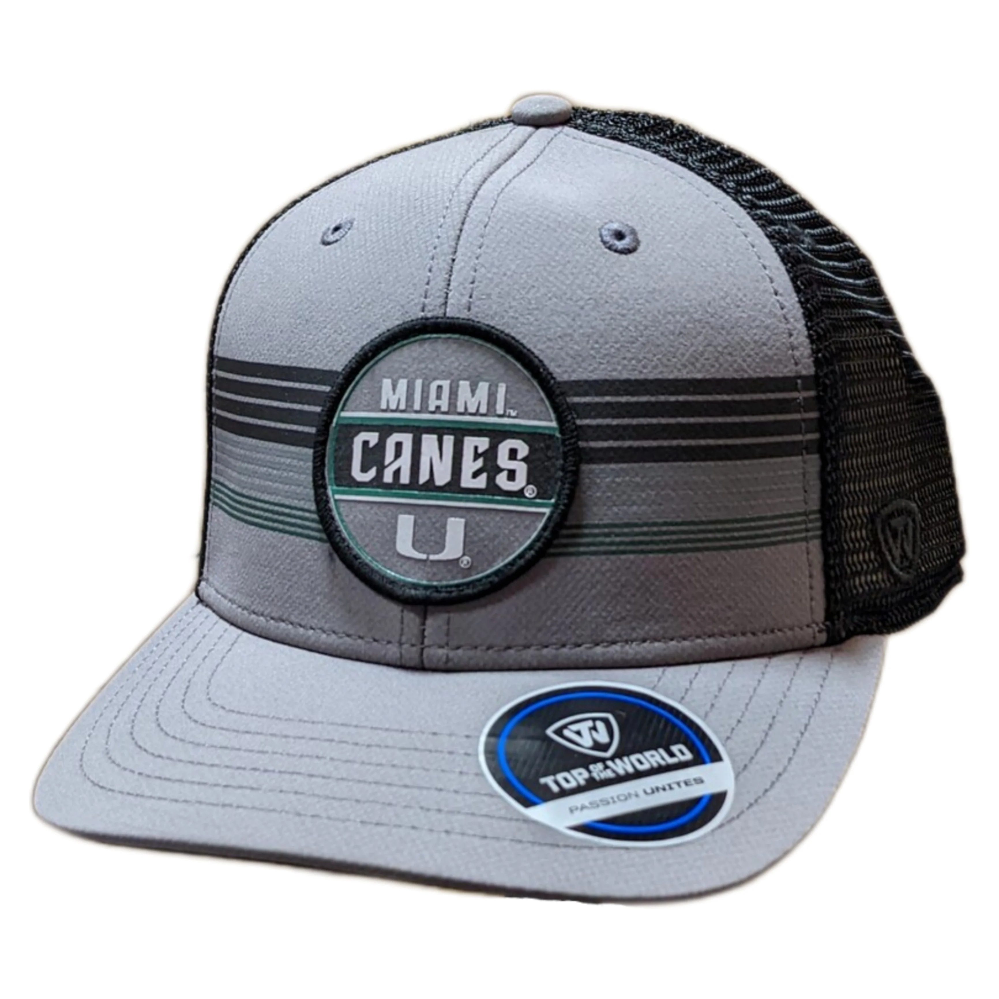 Miami Hurricanes Top of the World Gray/Black Trucker Adjustable Snapback Hat