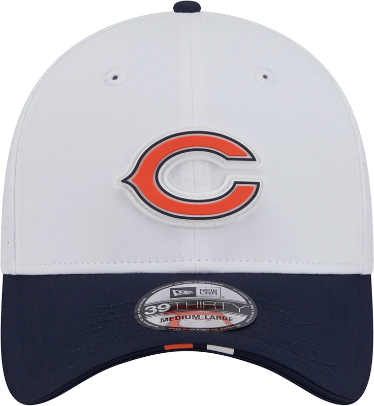 Men's Chicago Bears New Era White/Navy Secondary 2025 NFL Training Camp 9FORTY M-Crown Adjustable A-Frame Hat