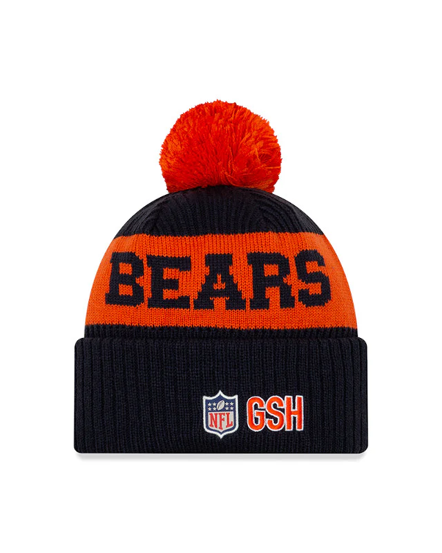 Men's Chicago Bears New Era Navy/Orange 2020 NFL Sideline Official Alternate B Logo Sport Pom Cuffed Knit Hat