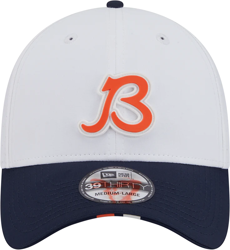 Men's Chicago Bears New Era B White/Navy 2025 NFL Training Camp 39THIRTY Flex Hat