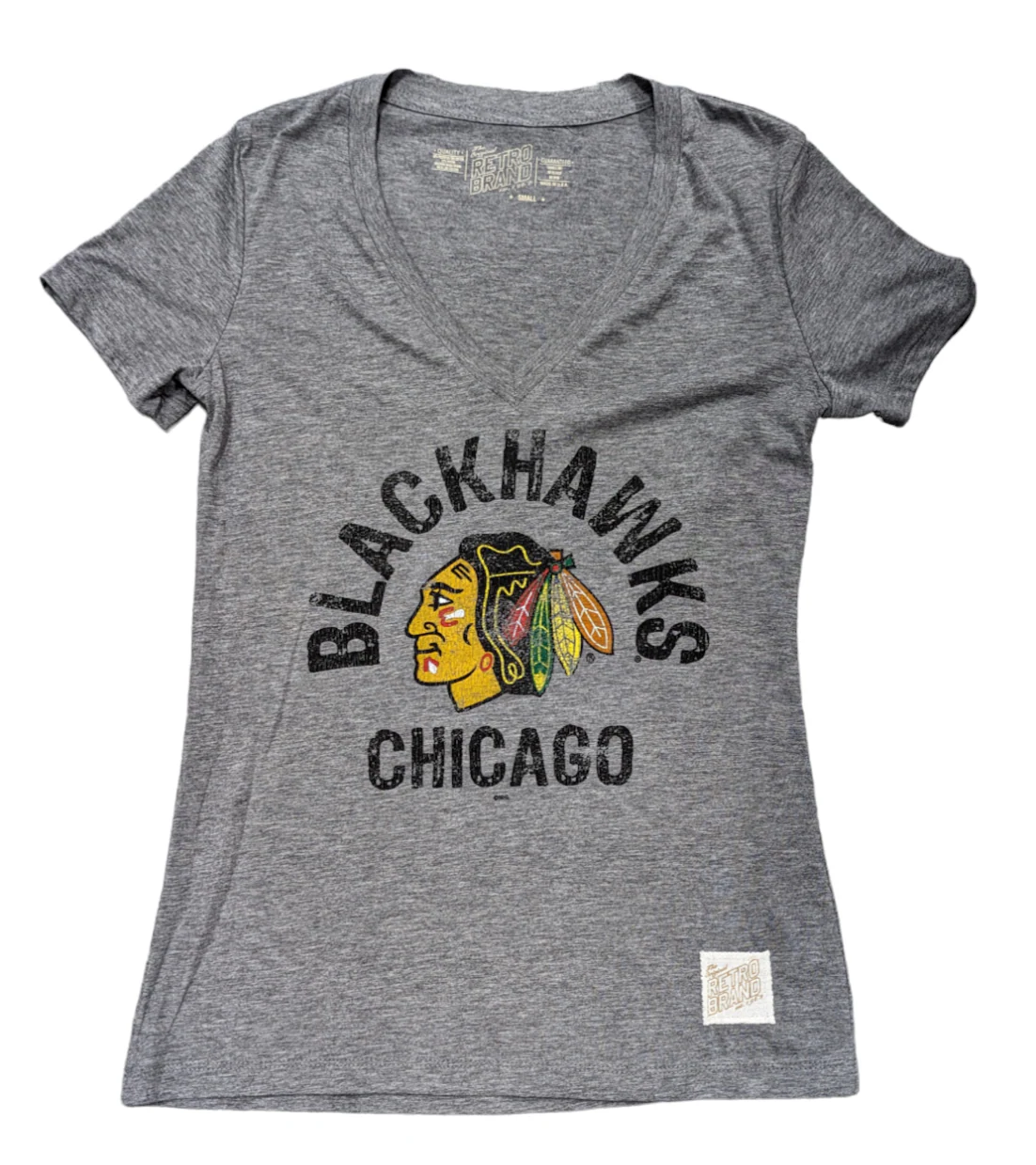 Women's Chicago Blackhawks  Heather Gray Boyfriend V-Neck Tee