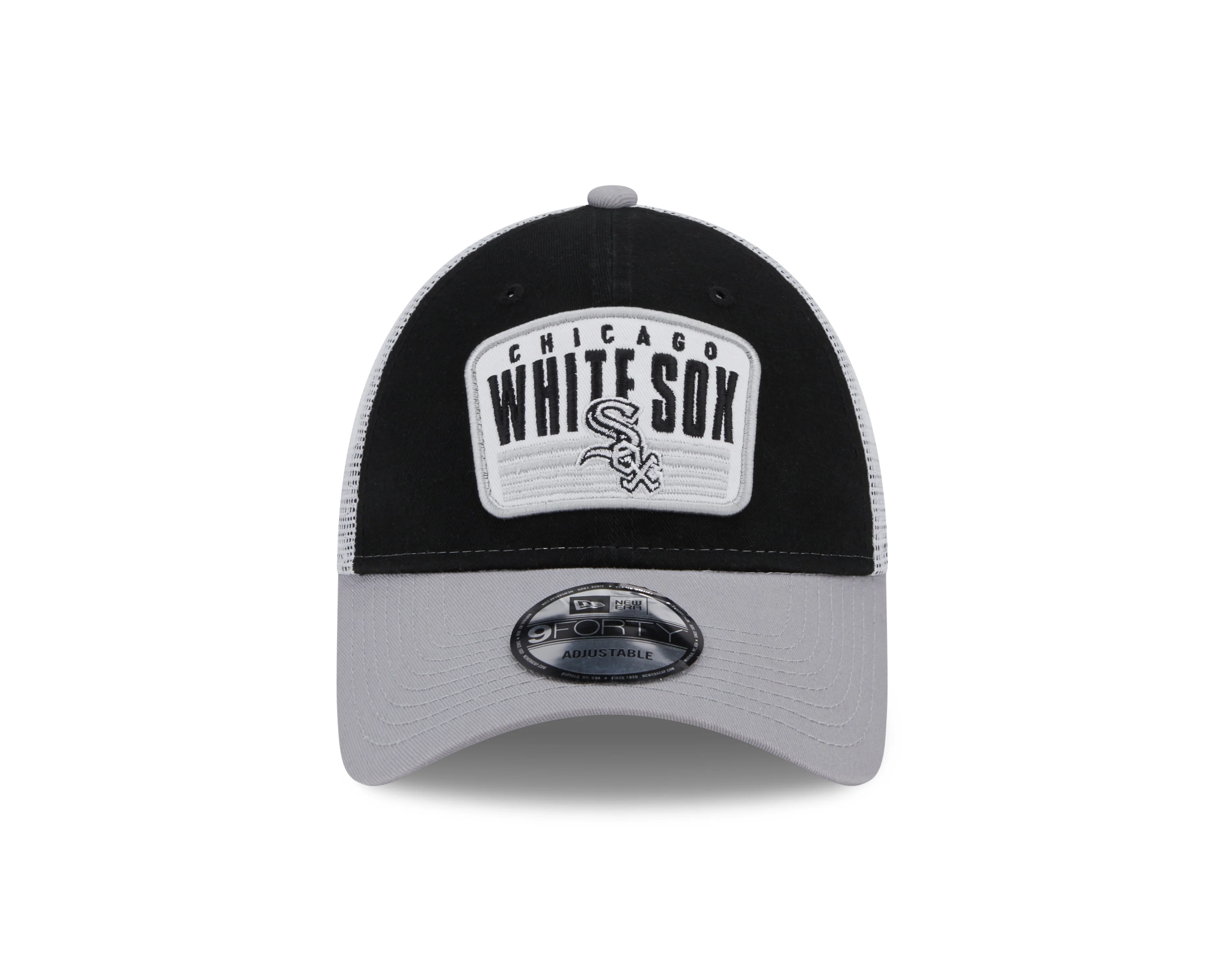 Chicago White Sox New Era 2 Tone Black/Gray Patch Trucker 9FORTY Adjustable Hat